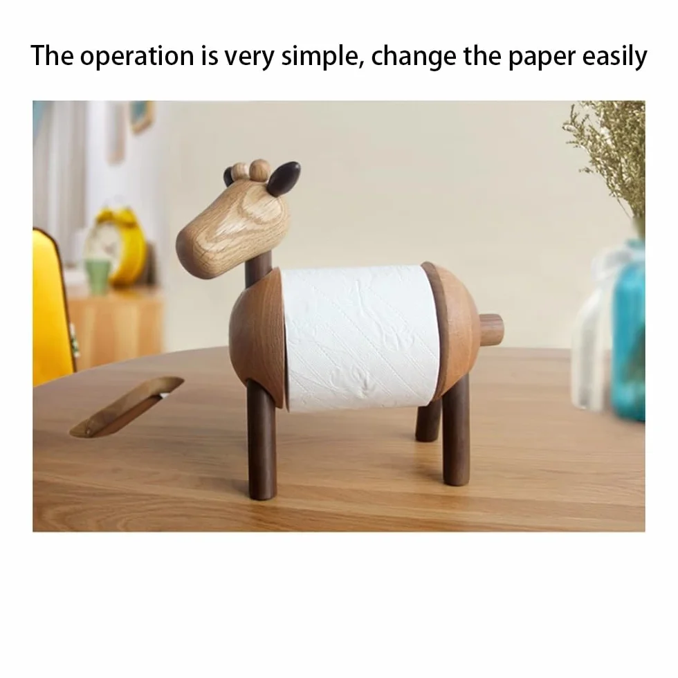 Uchwyt na papier toaletowy ze stali nierdzewnej, uroczy drewniany stojak na chusteczki ze zwierzętami i kreatywny stojący uchwyt na ręczniki papierowe do łazienki, sypialni, biura, stylowy uchwyt na