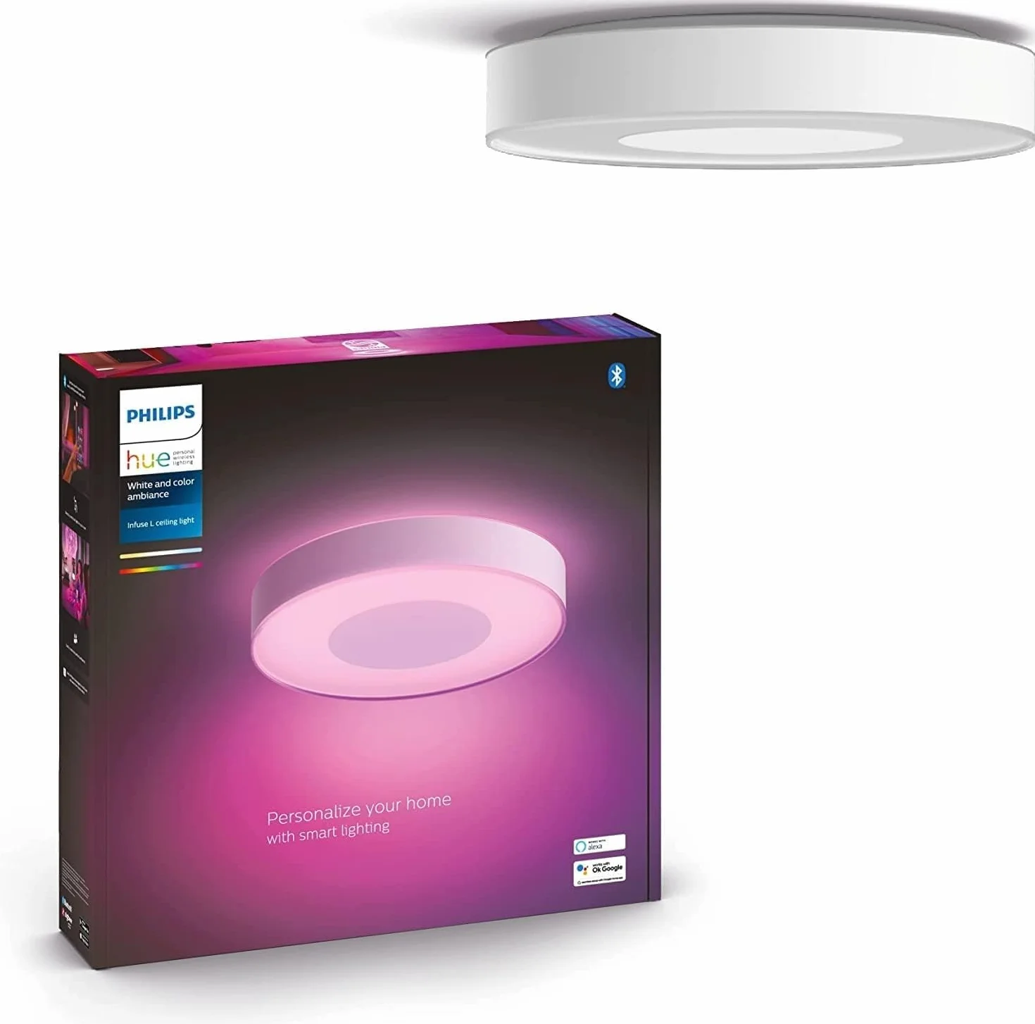 Philips Hue Lampa Sufitowa White and Color Ambiance Infuse L 1x53W (biała), Lampa Sufitowa Ledowa z 16 mln Kolorów i Możliwością Ściemniania, Inteligentne Oświetlenie Smart LED