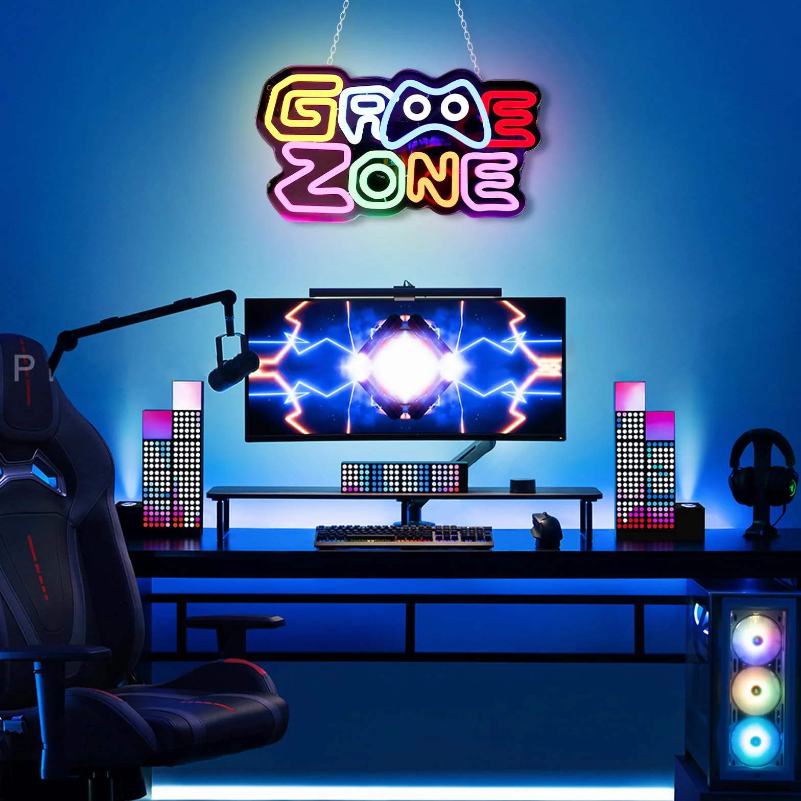 BAIFULAI Gaming Zone neonowy szyld, kolorowe neonowe światło LED do gier, USB, neonowe światło do dekoracji ściany, neonowy znak do strefy gry, dla mężczyzn, prezent dla graczy, chłopców, mężczyzn