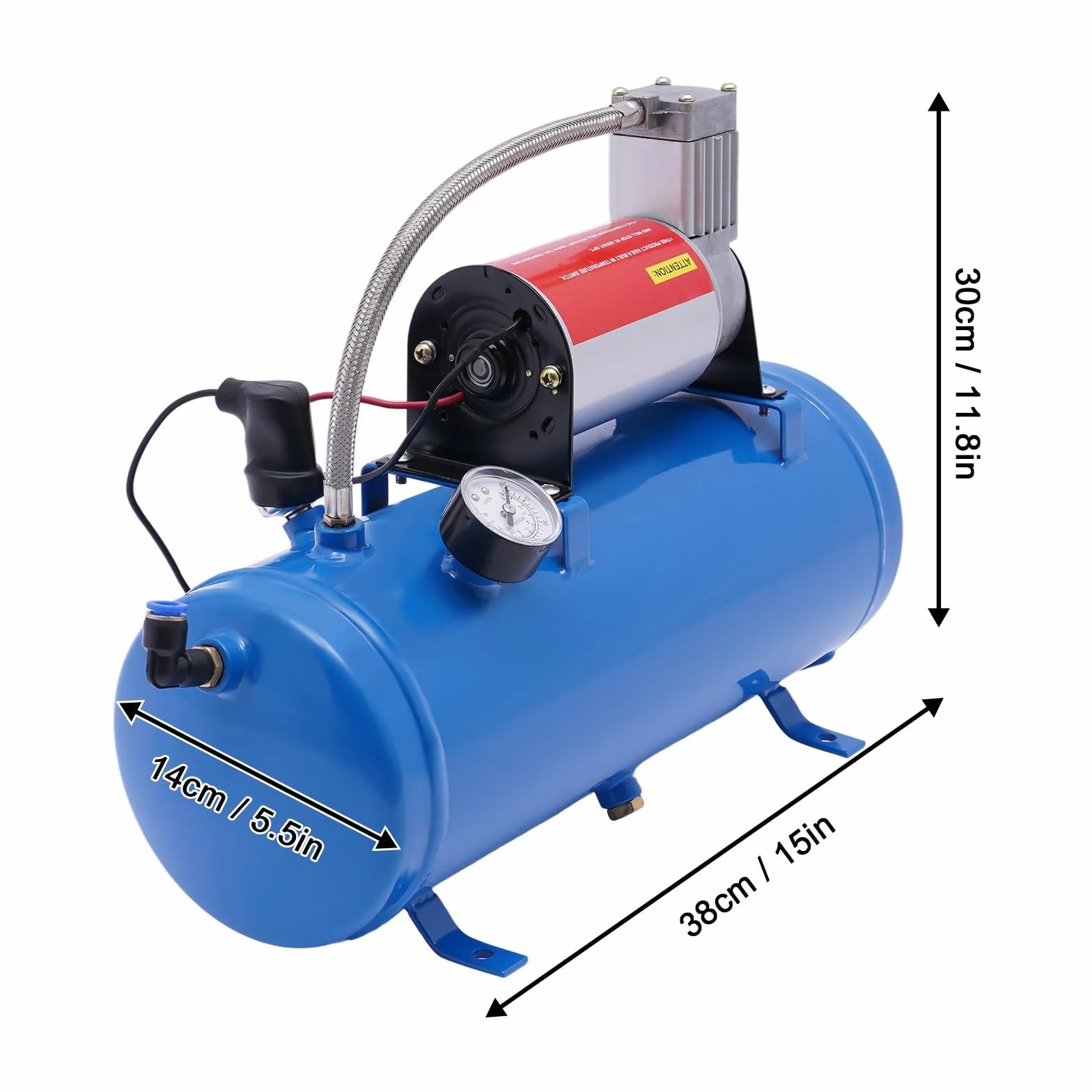 Sprężarka powietrza 12 V 150 PSI 6 l, kompresor powietrza, zbiornik z wężem 3,8 m, sprężarka powietrza do klaksonów, opon samochodowych, silników samochodowych