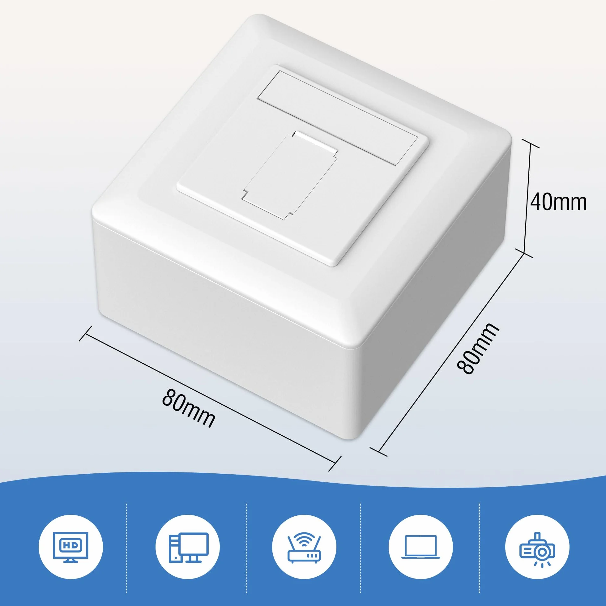 FGB Uniwersalne gniazdo sieciowe CAT6a gniazdo danych 1 port RJ45 natynkowe lub podtynkowe ekranowane 10 Gigabit Ethernet gniazdo sieciowe LAN do kabli sieciowych, kabli wewnętrznych, białe
