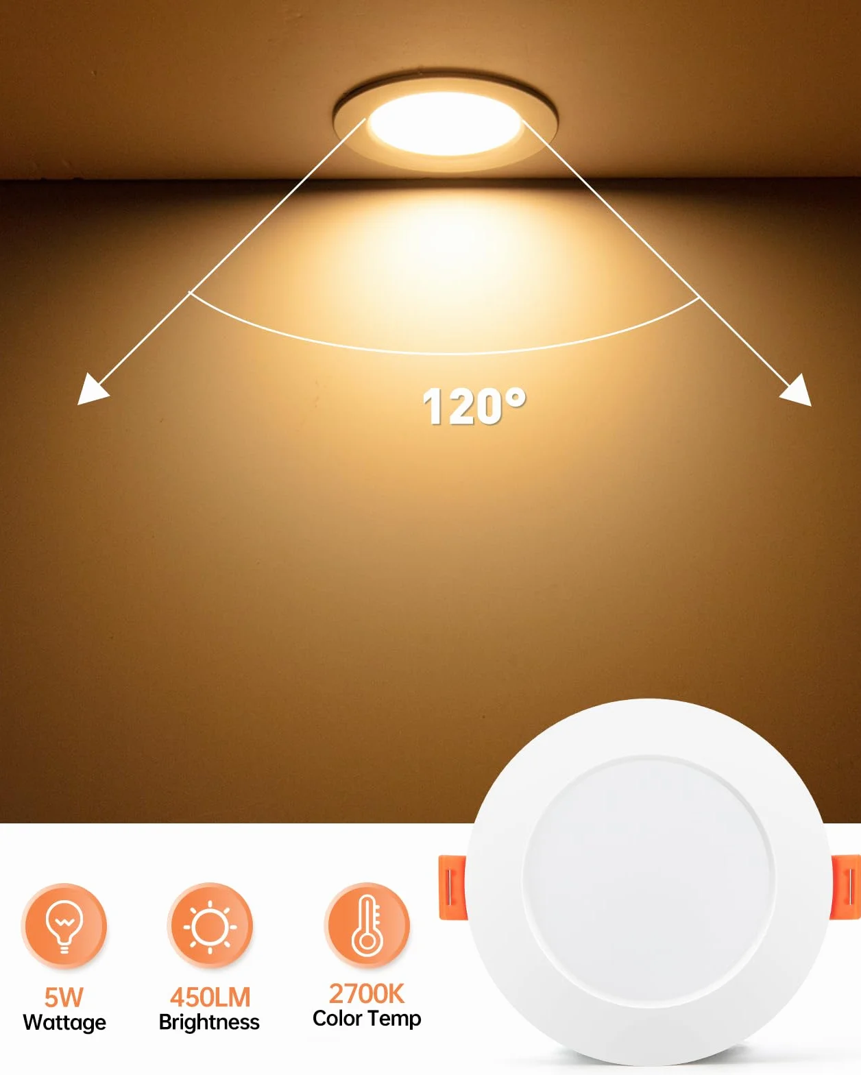 Tomosu LED reflektor do zabudowy 230V płaski, LED Spot 5W 450LM, IP44 lampy do zabudowy do łazienki, ciepła biel 2700K, średnica otworu Ø75-90mm, sufitowe reflektory do salonu, kuchni, sypialni