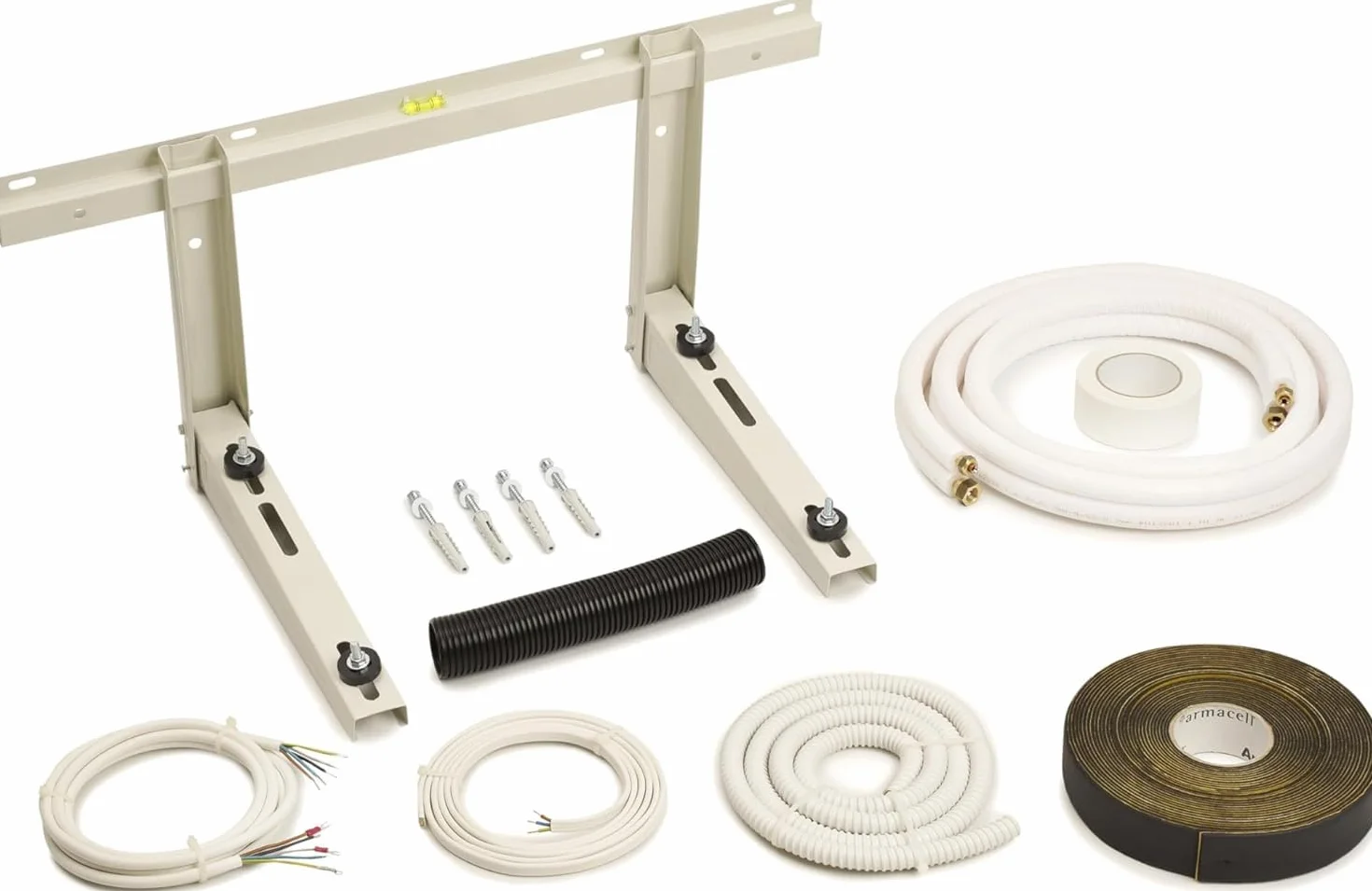 Przewód chłodniczy 1/4" i 3/8" + zestaw montażowy + uchwyt ścienny | przewody miedziane, izolowana rura miedziana do 9000/12000 BTU, zestaw montażowy z konsolą ścienną, podwójna rura