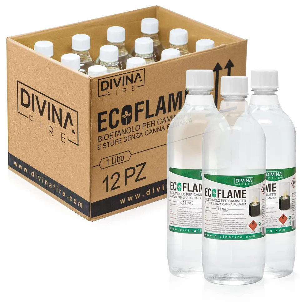 12 butelek bioetanolu o pojemności 1 l, naturalne i bezzapachowe, ekologiczne paliwo, do kominka na bioetanol