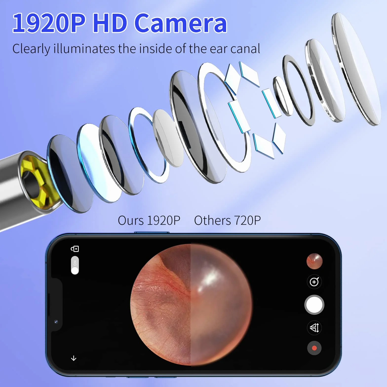 Otoskop HD 1920P Wodoodporna kamera do uszu IP67 6 diod LED iOS Android (biały)
