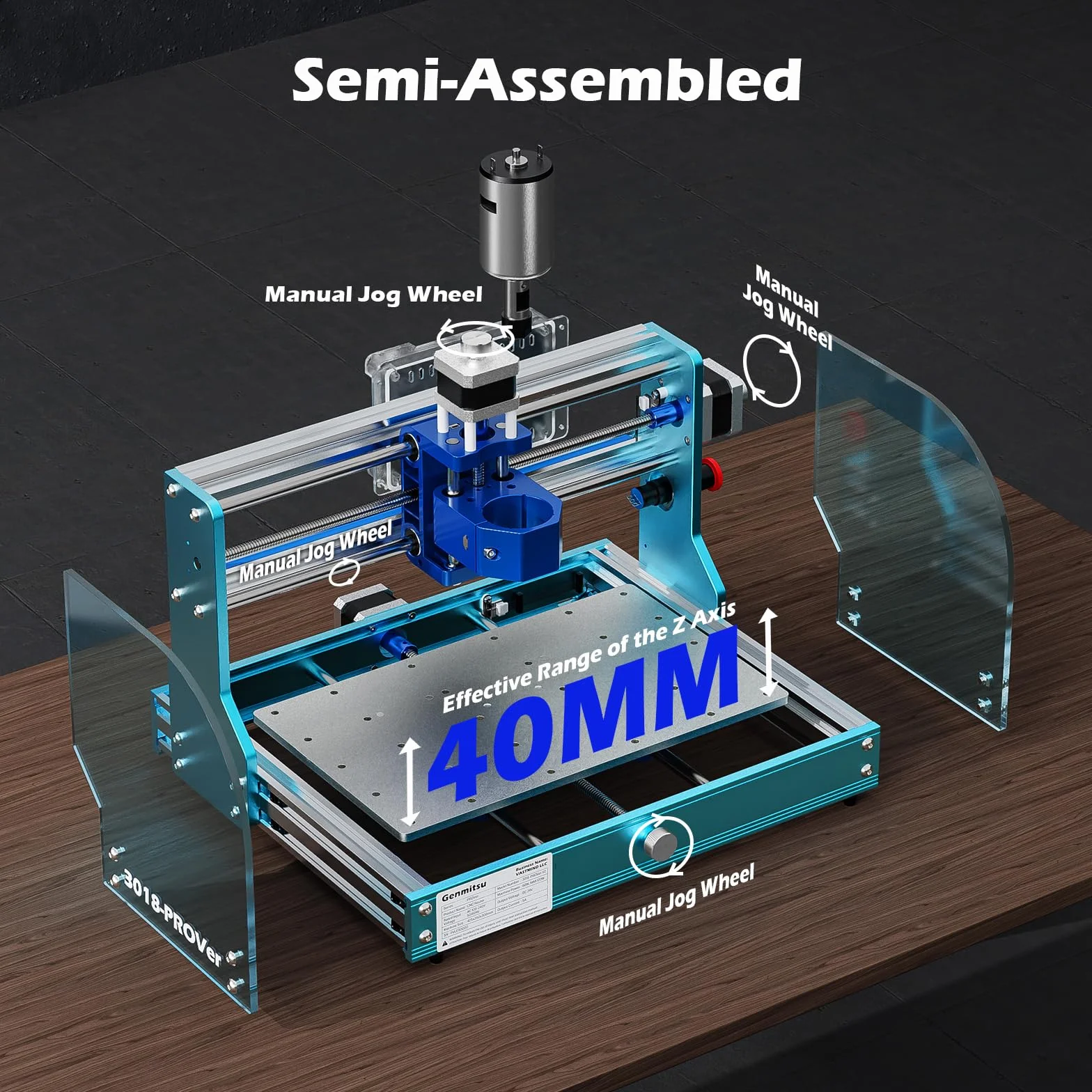 Genmitsu frezarka CNC 3018-PROVER, zestaw do grawerowania z aluminiową ramą, sterowanie GRBL i wyłącznik, frezarka CNC do drewna, akrylu i płyty MDF | Rama aluminiowa, sterowanie GRBL, wyłącznik awaryjny, do drewna, akrylu i płyty MDF