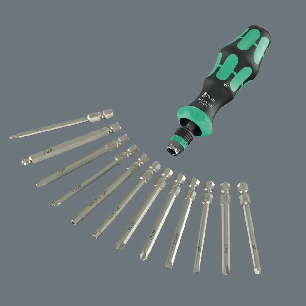 Rękojeść z uchwytem do bitów 838 RA-R L, z funkcją grzechotki, 1/4", 1/4" x 140 mm