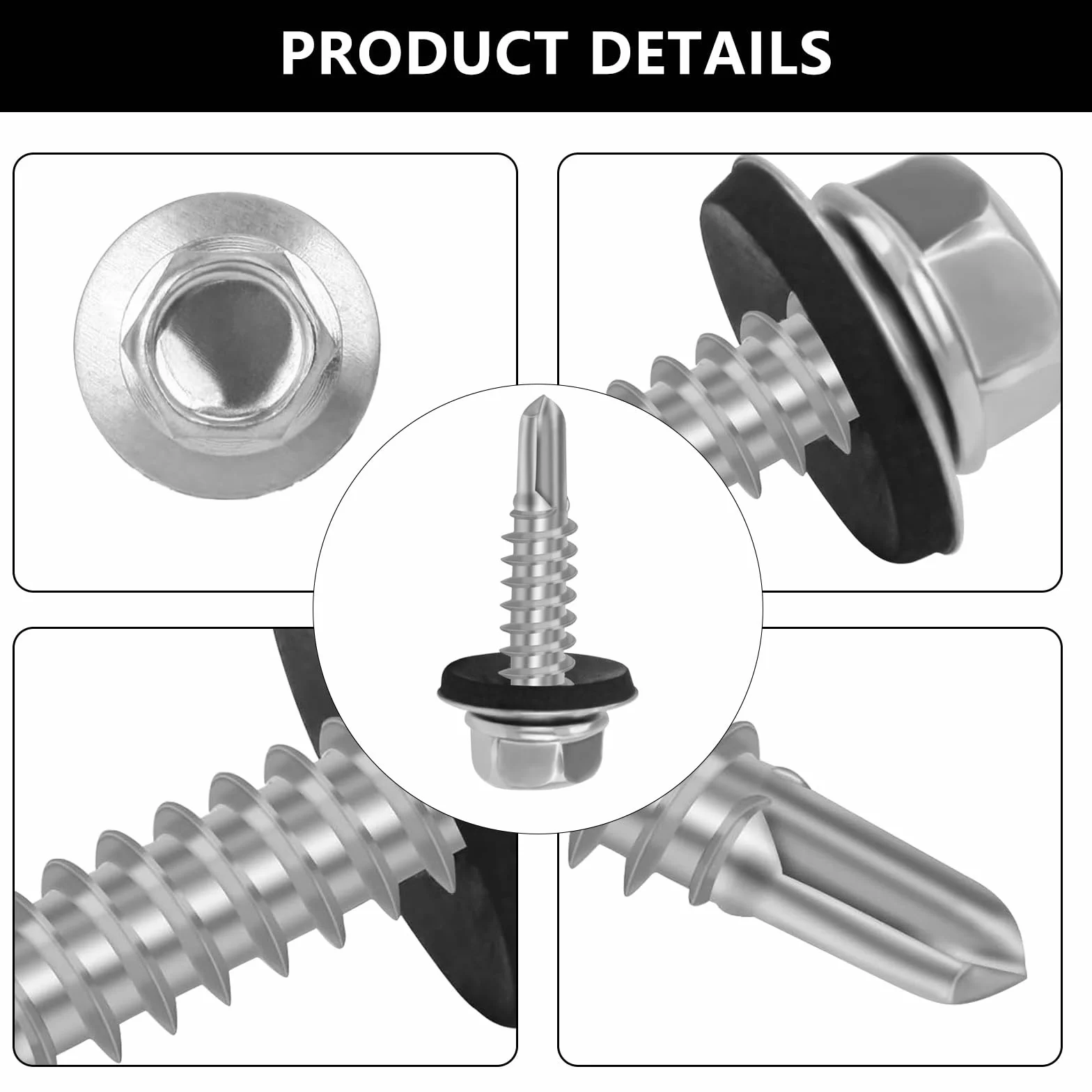 130 sztuk wkrętów do blachy trapezowej, wkręty samogwintujące, 4,8 x 19 mm, wkręty z łbem sześciokątnym, wkręty z podkładką uszczelniającą, wkręty samowiercące do stali, blachy, śruby metalowe