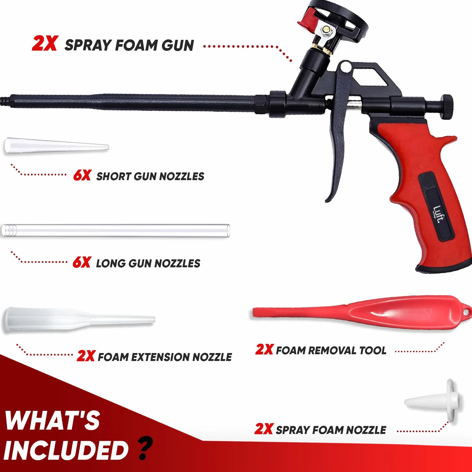 Luft <2 sztuki > Pistolet natryskowy do rozszerzania izolacji (2 pistolety + 6 dysz), profesjonalny aplikator izolacyjny PU, wytrzymały metalowy pistolet do dozowania korpusu, nadaje się do
