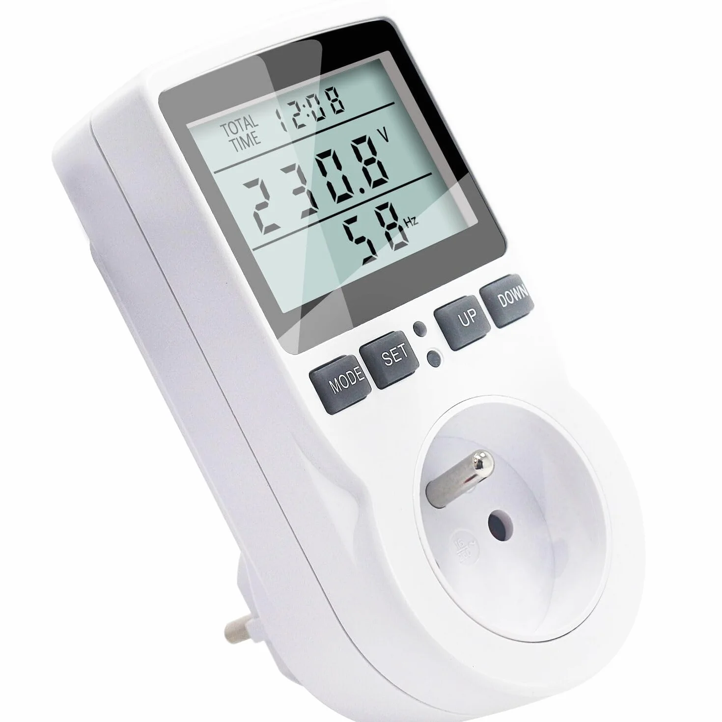 KETOTEK Miernik mocy z miernikiem mocy, licznik zużycia energii z wyświetlaczem LCD, gniazdko elektryczne ochrona przed przeciążeniem 3680 W (typ E)