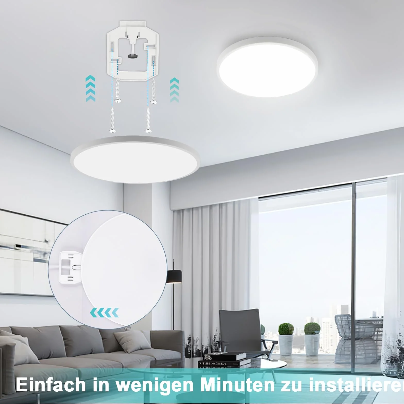 Oraymin Lampa sufitowa LED z czujnikiem ruchu, 18 W, 1800 lm, lampa sufitowa LED z pilotem zdalnego sterowania, IP54, 4000 K, lampa z czujnikiem ruchu, do wewnątrz, na schody, do korytarza, piwnicy