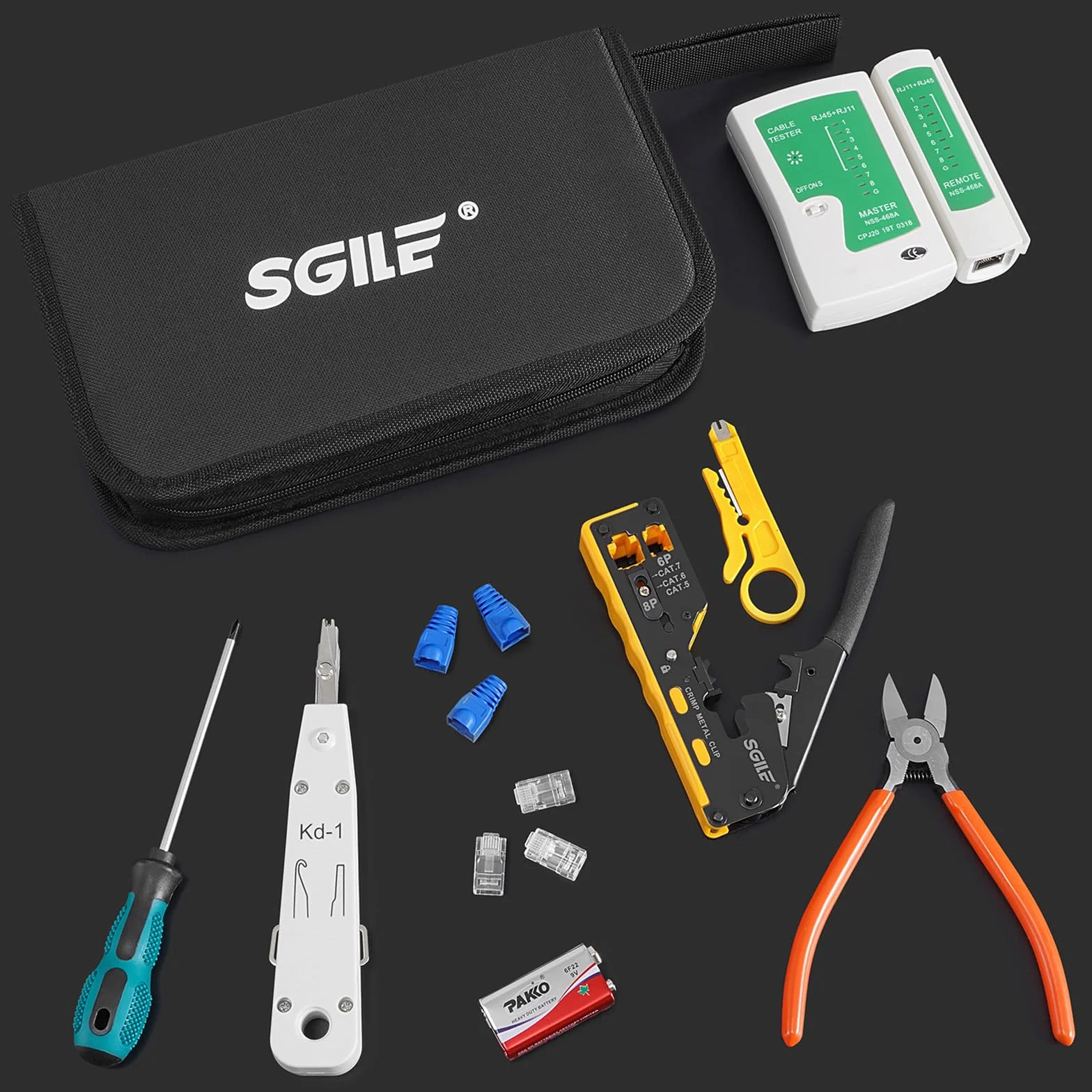 SGILE Zestaw Narzędzi do Zaciskania RJ45 Cat5 Cat6 Cat7