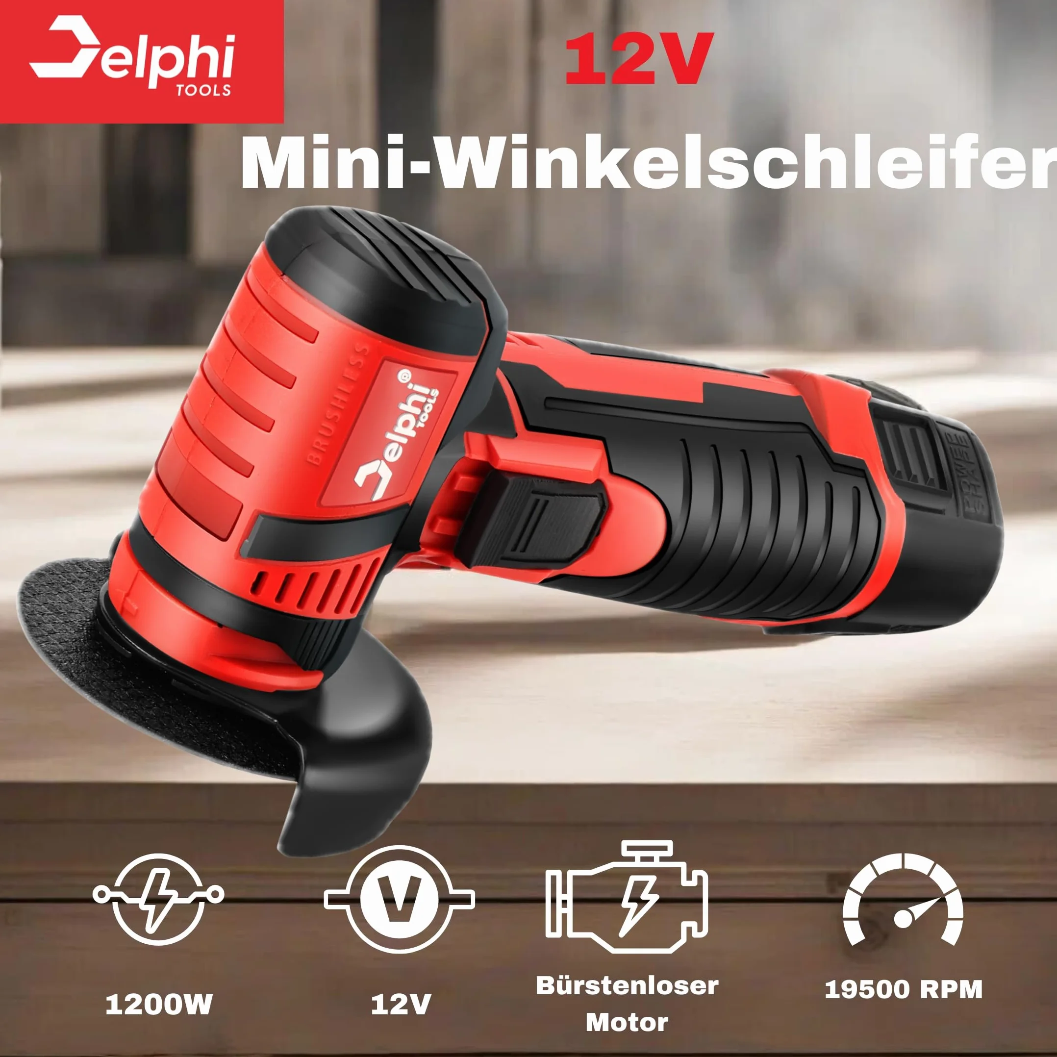 DELPHI Mini akumulatorowa szlifierka kątowa 75mm 12V 2 akumulatory Silnik bezszczotkowy Akumulator Mini Mocna szlifierka do cięcia Mini Akkuflex 7x tarcze tnące z walizką transportową
