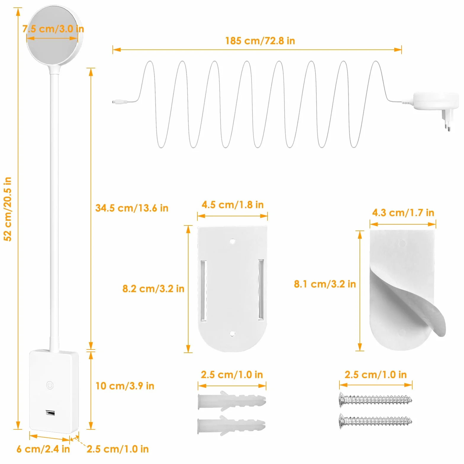 ENUOTEK Kinkiet Do Czytania LED Do Sypialni Na Stolik Nocny Z Pilotem, Ścienna Elastyczna Lampa Do Czytania Z Portem USB 5V2A, Stopniowa Regulacja, 3X Kolory Oświetlenia, Timer Automatyczne Wyłączanie