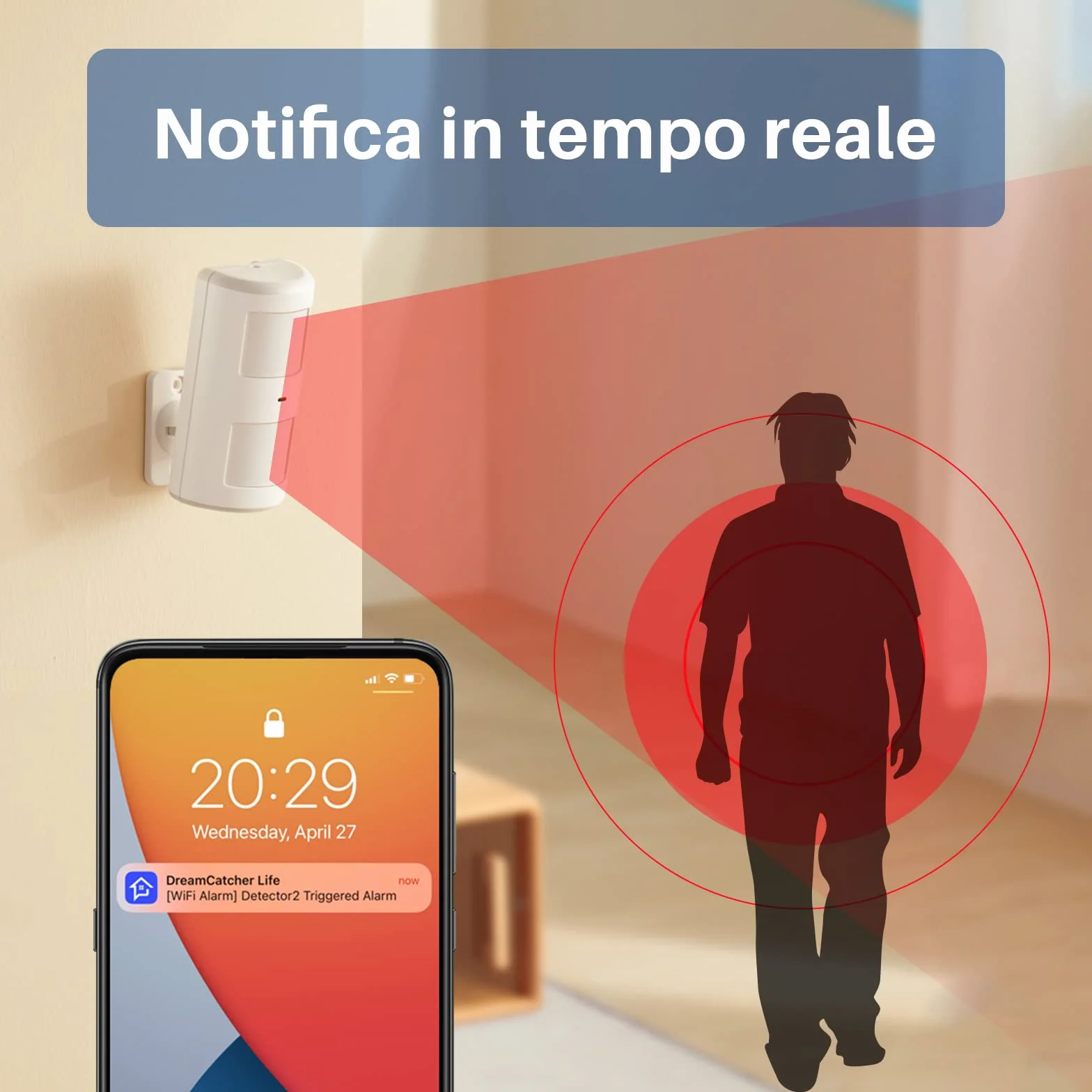 Chuango PIR-910 Bezprzewodowy czujnik ruchu w pomieszczeniach kompatybilny ze zwierzętami domowymi - czujnik systemu bezpieczeństwa - system alarmowy GSM - kąt 110° i zasięg wykrywania 8m