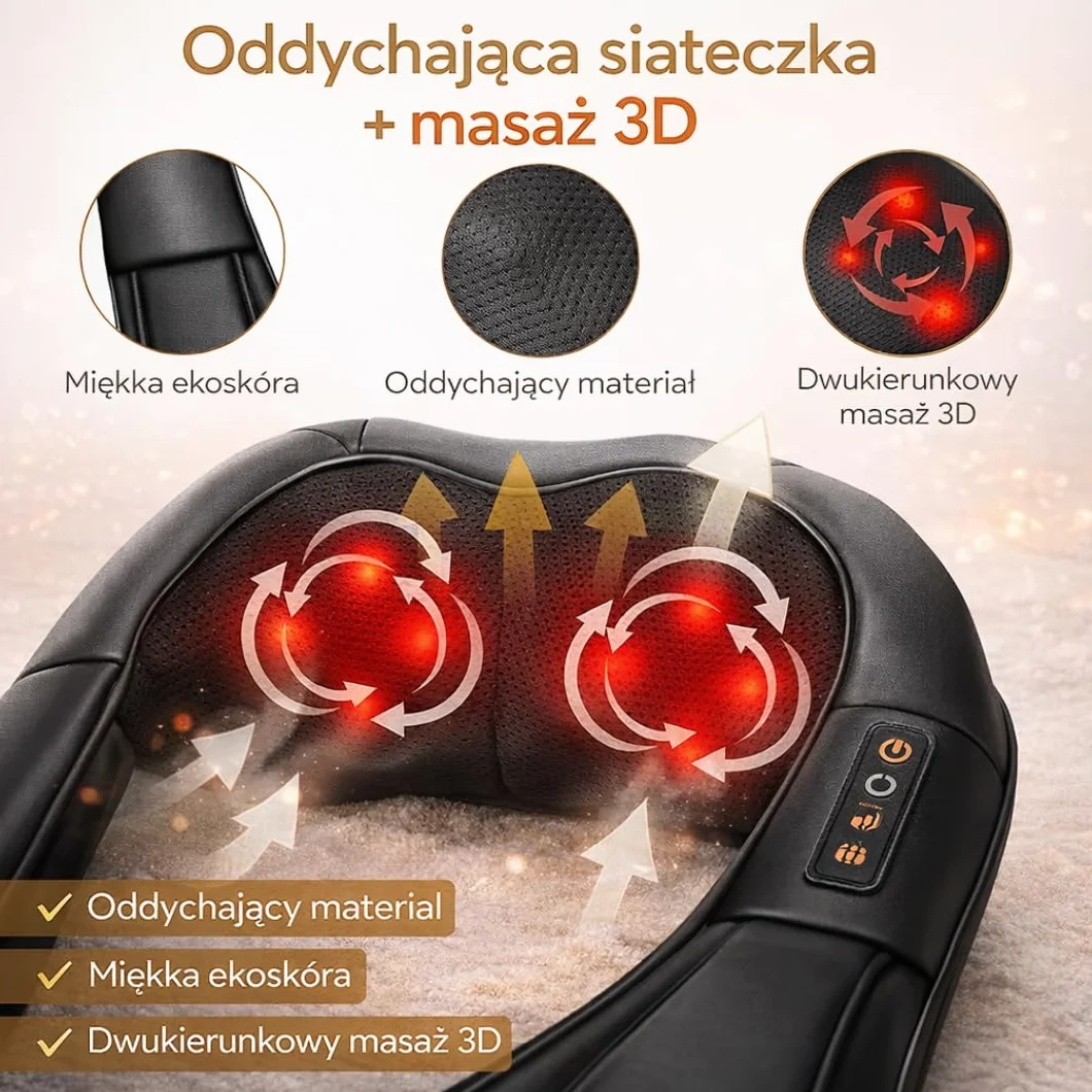 Masażer Shiatsu do Karku i Pleców z Podgrzewaniem – Elektryczny Masażer Ugniatający do Szyi, Ramion i Pleców, Relaks w Domu i Biurze MM Infinity Love