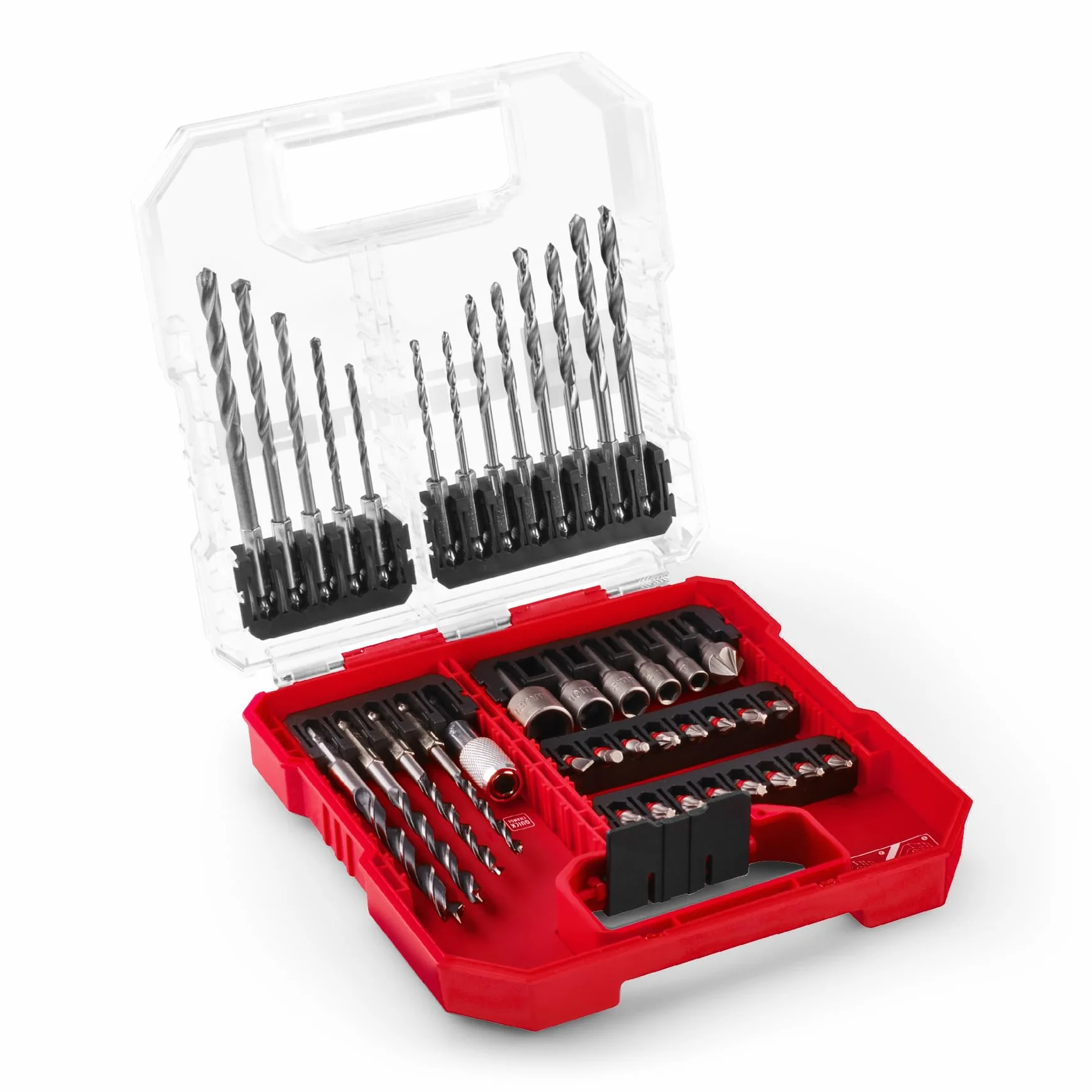 Einhell L-CASE 40-częściowy zestaw bitów i wierteł (wiertła 25 mm, uchwyt do szybkiej wymiany, klucz nasadowy, pogłębiacz do metalu, kamienia i drewna, w zestawie pudełko do przechowywania)