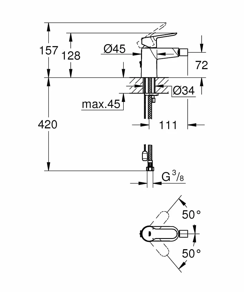 GROHE Armatura bidetowa (dźwignia metalowa, elastyczne węże przyłączeniowe, energooszczędne), stal nierdzewna, 23332000, szara