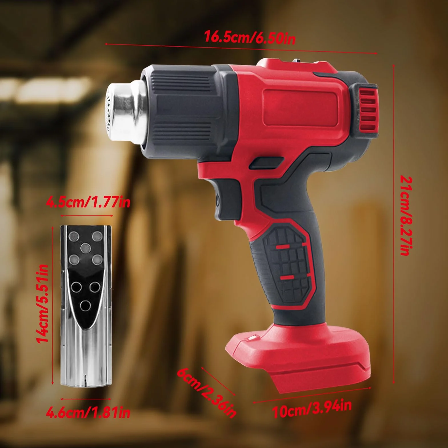 Bezprzewodowa dmuchawa do gorącego powietrza do akumulatora Milwaukee 18V, pistolet do gorącego powietrza z 5 dyszami, 2 ustawienia temperatury max 550°C do krycia rur termokurczliwych, owijania