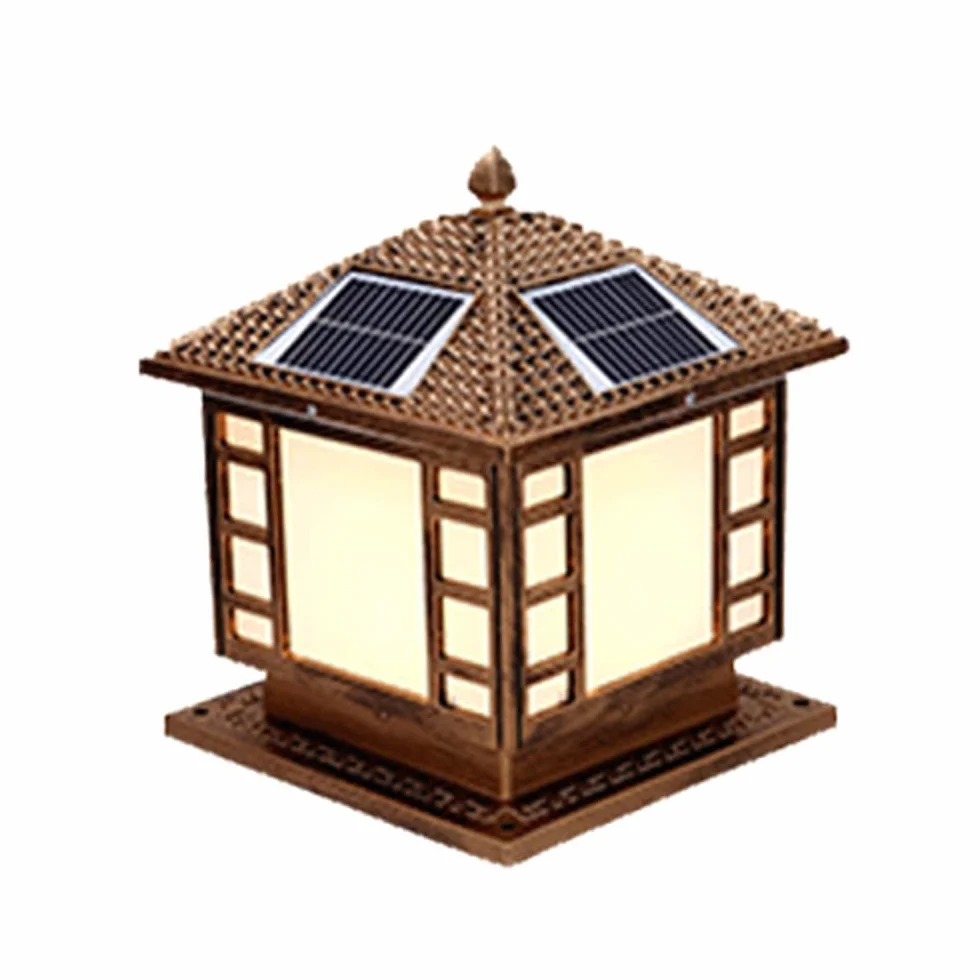 RCIDOS Solarny Wodoodporny Wystrój Aluminiowy Klosz Lampy Na Filarze 1-pakowa Lampa Czołowa Słupkowa W Stylu Europejskim Z Akrylową Oprawą Lampową Vintage Oświetlenie Ogrodowe