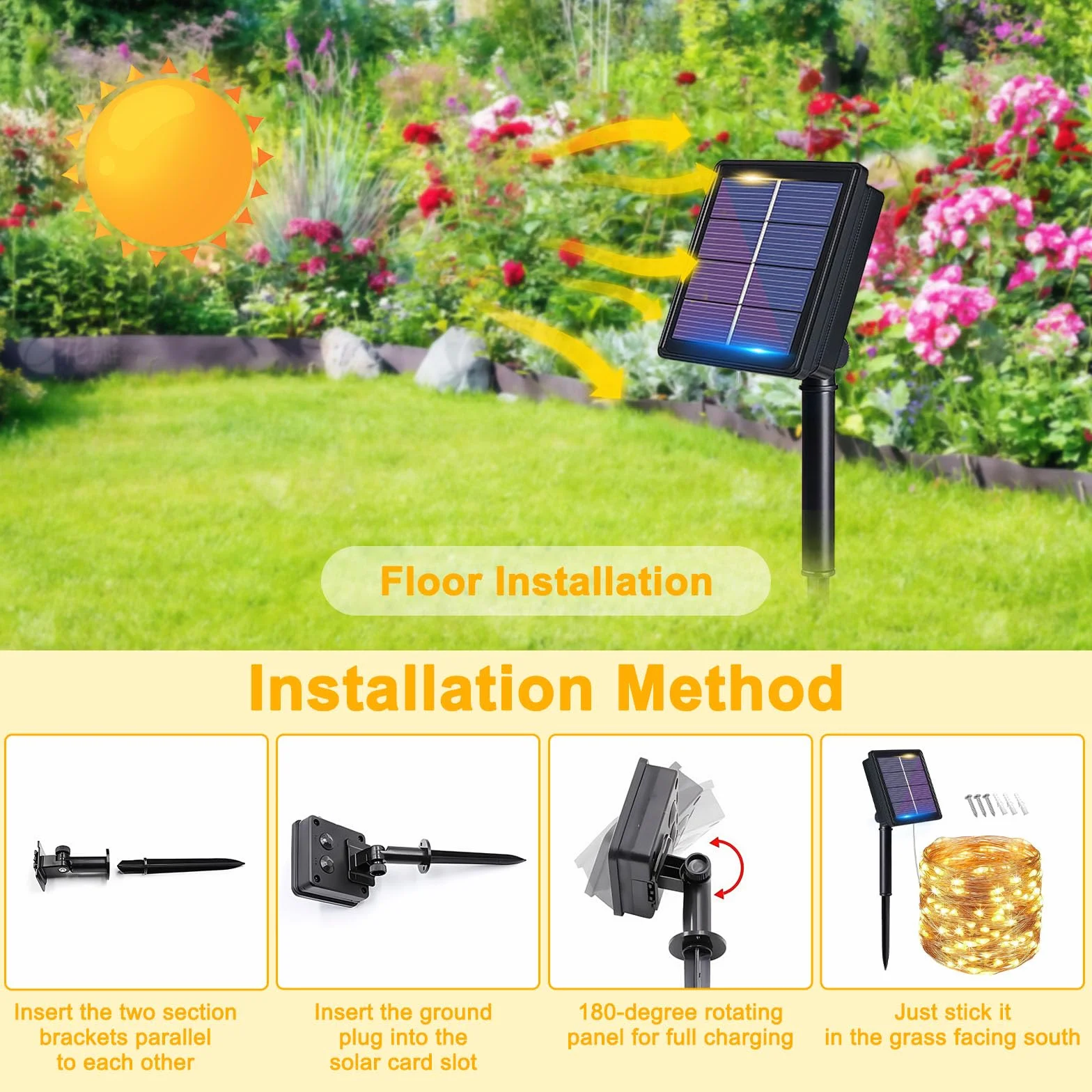 flintronic Solarne łańcuchy świetlne na zewnątrz, oświetlenie ogrodowe (100 diod LED, 8 trybów), 10 m, automatyczne włączanie/wyłączanie, oświetlenie z drutu miedzianego, wodoodporne dekoracyjne