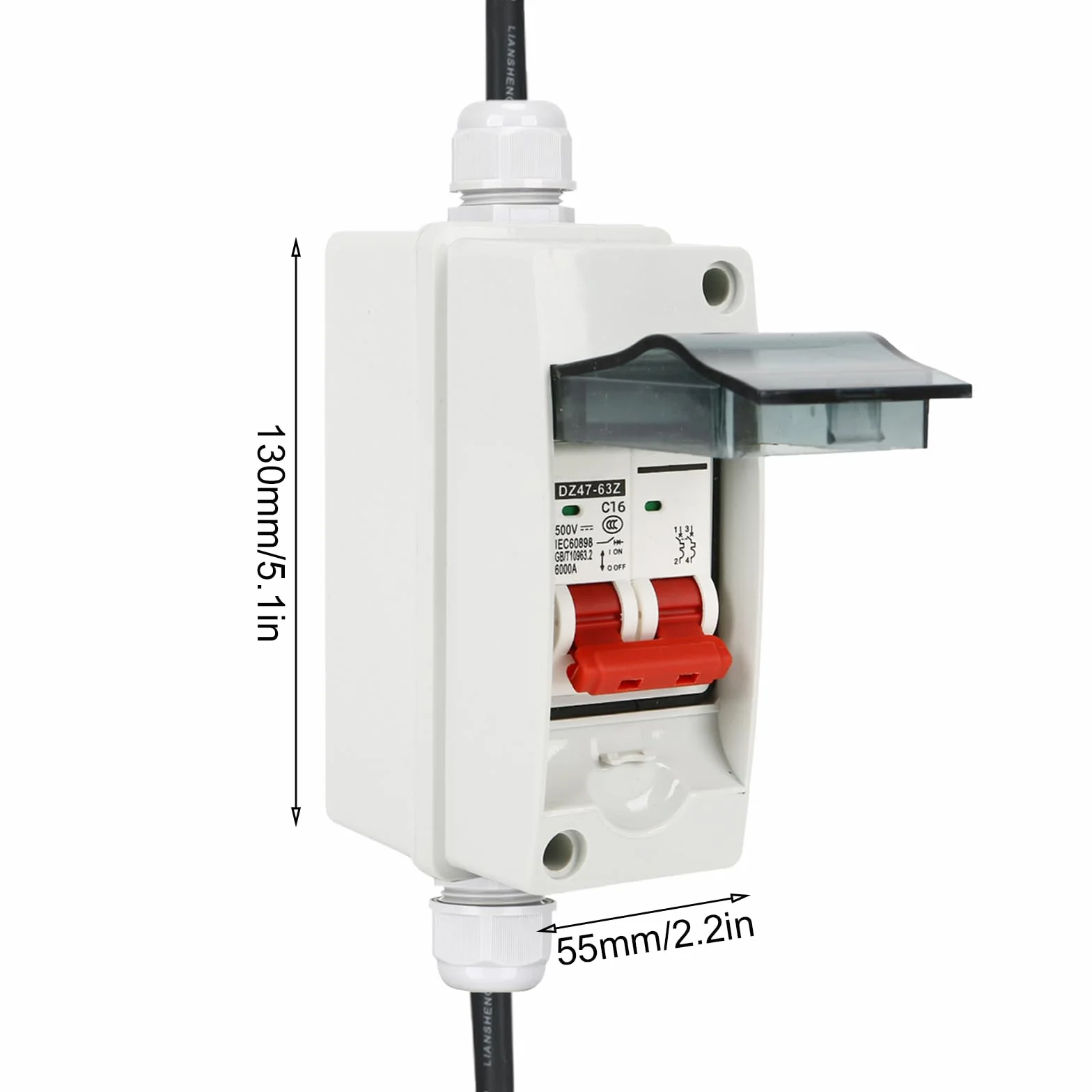 CEE Adapter 32 A na 16 A, 3P z falownikiem fazowym, CEE, adapter prądu silnego 32 A, wtyczka do złącza 16 A, z wyłącznikiem nadmiarowym, przedłużony kabel (niebieski)