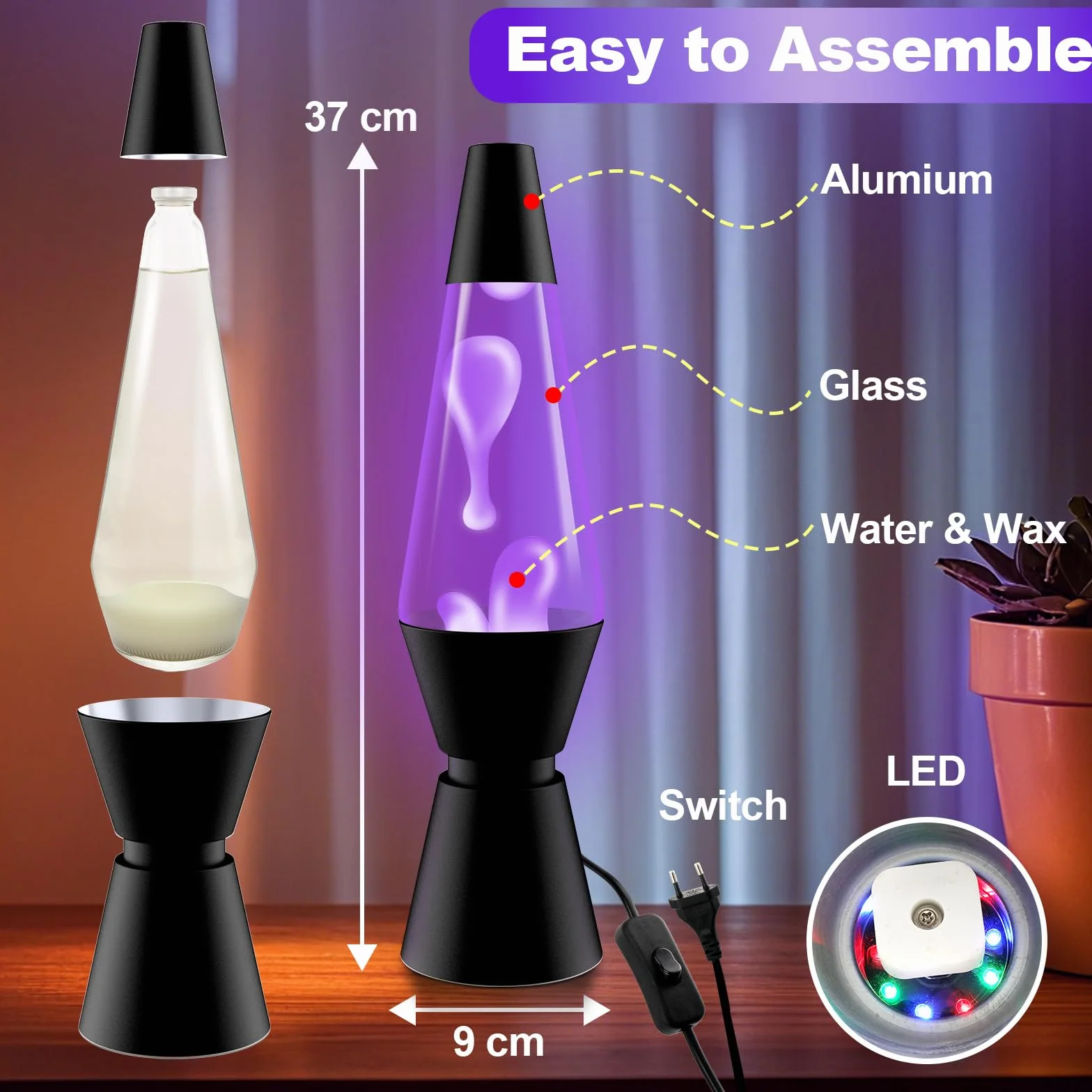 Lampa lawowa z 17 kolorami, lampa LED z mieniącym się płynem i pilotem zdalnego sterowania, lampka nocna dla dzieci i dorosłych, błyszczące światło nastrojowe do salonu, sypialni i biura