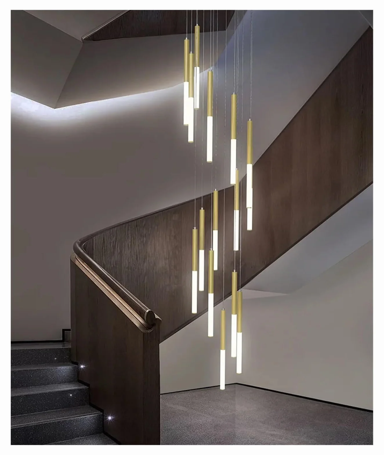 2025 LED długi żyrandol wiszący, nowoczesny, złoty/czarny, okrągły, dwustronny, schody, salon, kuchnia (3 głowice, czarna lampa)