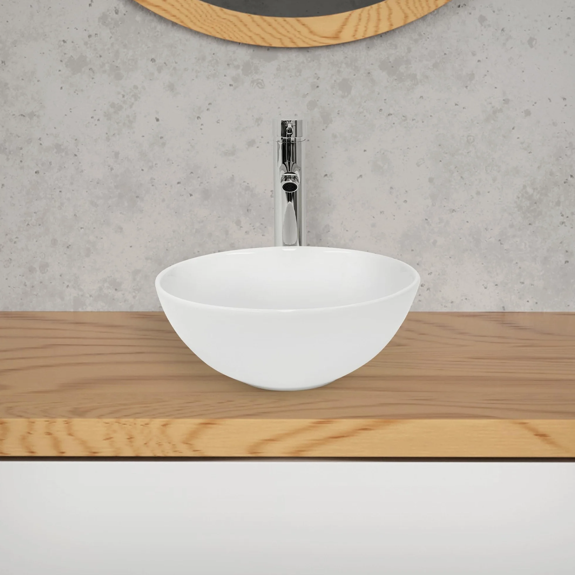 ML-Design Umywalka ceramiczna w polyskujacej bieli Ø 28x11,6 cm okragla nablatowa z otworem odplywowym idealna do nowoczesnej lazienki lub toalety goscinnej w polaczeniu z szafka podumywalkowa
