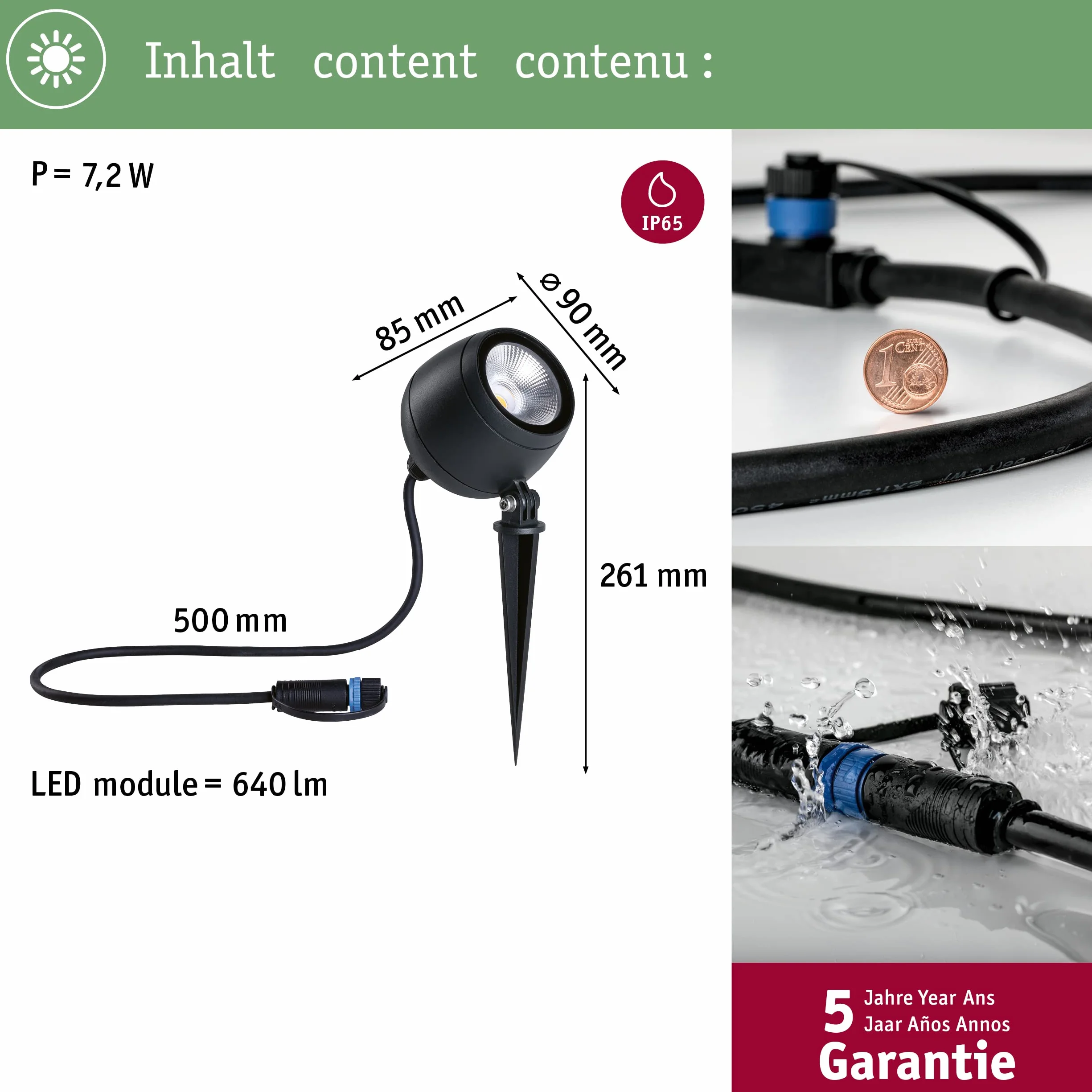 Paulmann 94774 Plug & Shine LED reflektor ogrodowy Kikolo IP65 7,2W 460lm możliwość ściemniania 261mm antracyt tw.szt./alu. 3000K oprawa zewnętrzna