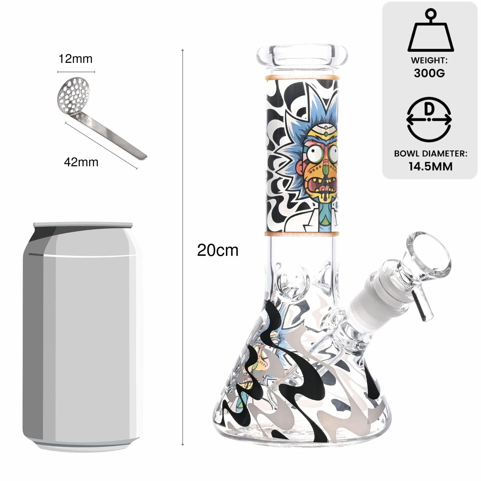 20 cm Masenyee świecące szkło bong z miską i sitkiem 14,5 mm, szkło bong, wytrzymałe i grube bong, kompaktowe do przenoszenia, fajka wodna Chillum (Jade White)