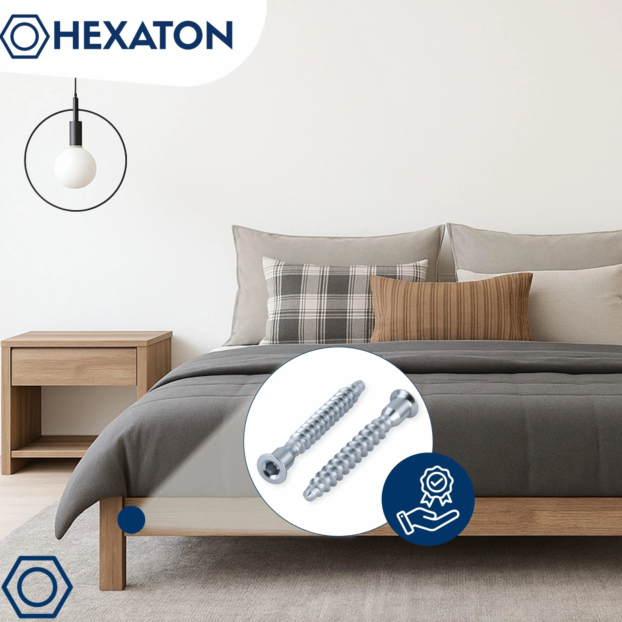 HEXATON Konfirmaty z Łbem Stożkowym Wgłębieniem Imbusowym 6,4 x 50 mm - 100 Sztuk - Ocynk Biały - Gwint na Całości
