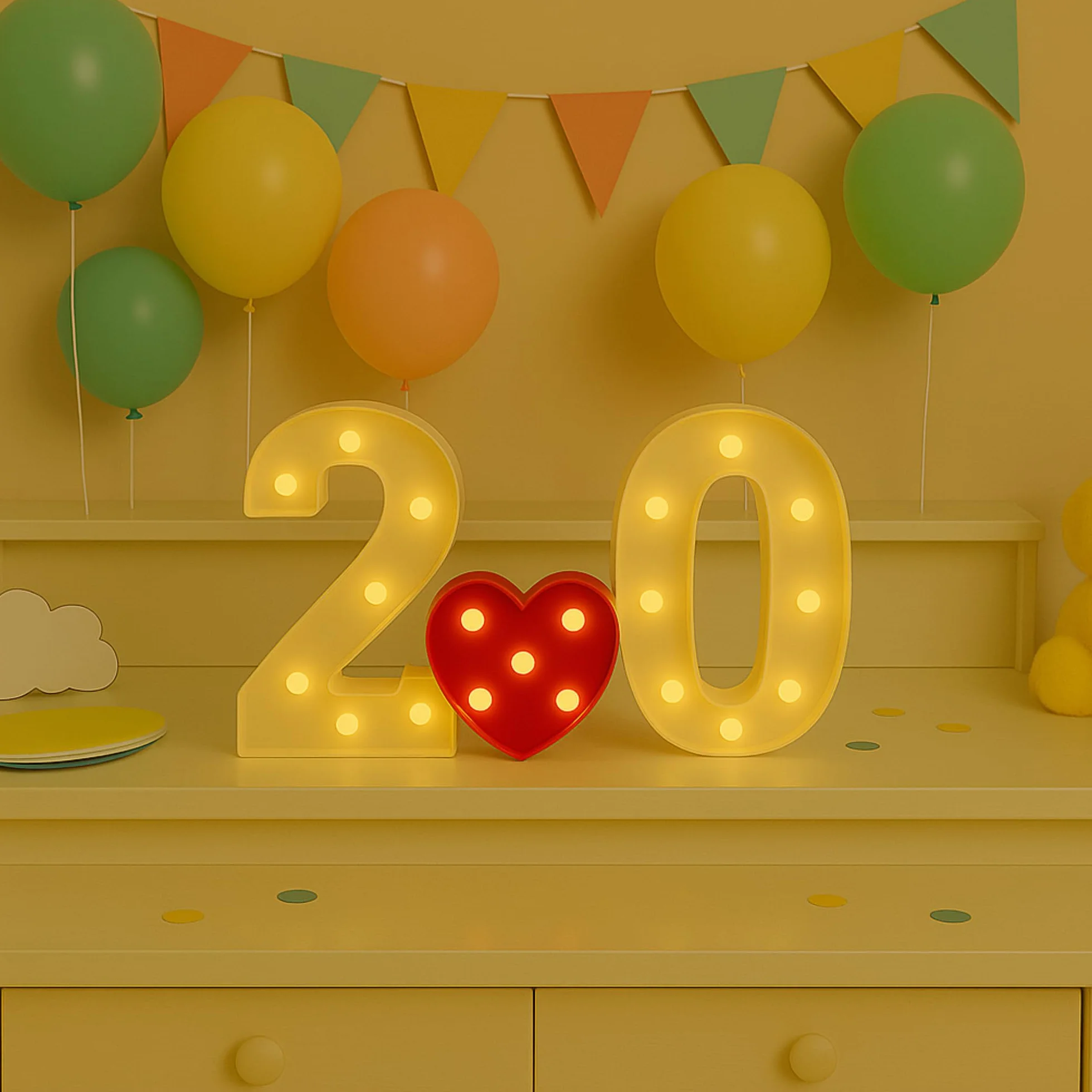 JANDEI - Świecące litery, cyfry dekoracyjne ze światłem LED, ciepły odcień 3000 K, wysokość 22 cm, zasilanie bateryjne, nastrojowe lampki nocne do domu, witryn sklepowych, uroczystości. (F)