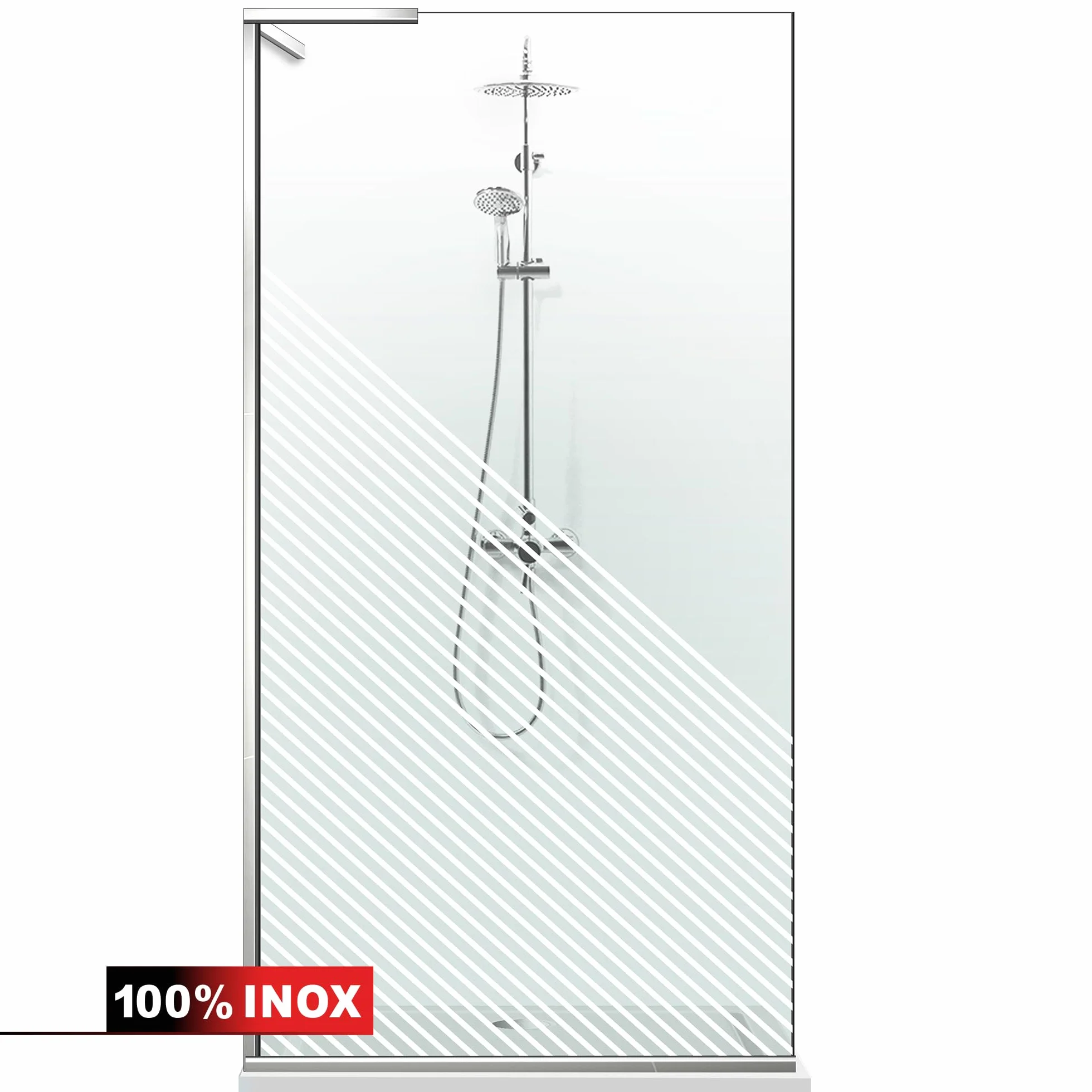 Aqua Roy Minimal INOX, model Nordic White, rozmiar 50 cm od 50/60/70/80/90/100, kabina prysznicowa, 8 mm przezroczyste szkło z nano-piaskowanym wzorem (50 x 195 cm, lewa)