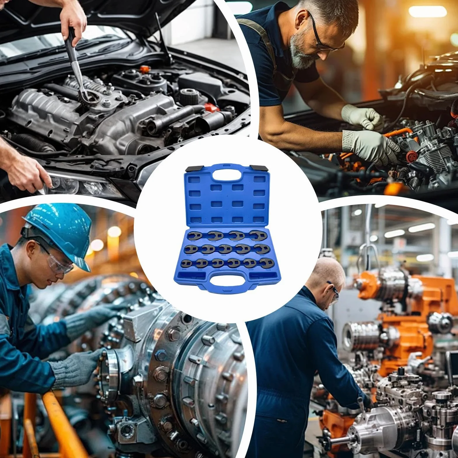 Klucz Crowfoot 15-Częściowy Zestaw Narzędzi Naprawczych ze Stali | Zestaw Metalowych Kluczy Do Nakrętek Kielichowych do nakrętek kielichowych 8-24 mm mechanika samochodowa warsztaty