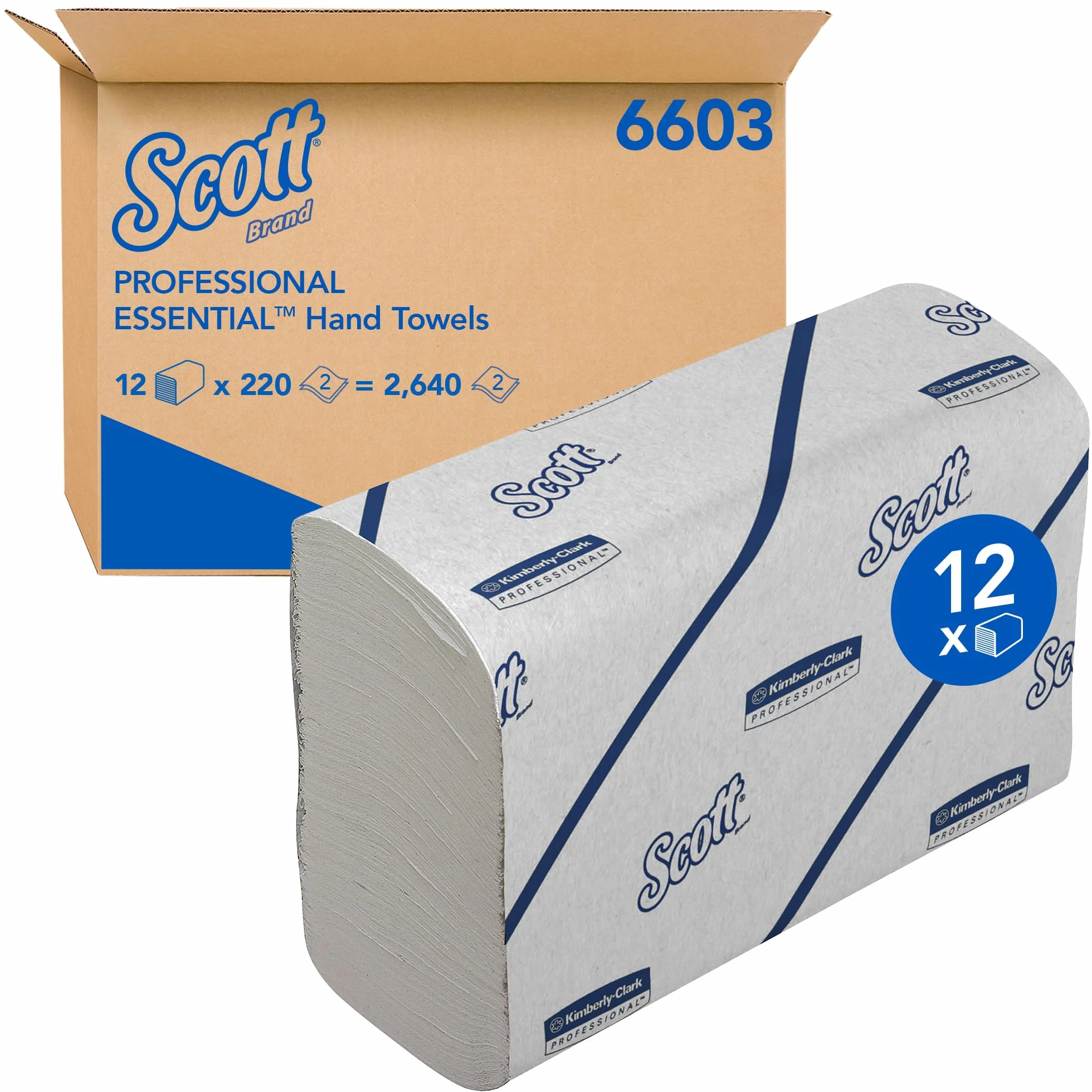 Scott Essential Ręczniki 6603 – wąskie składane ręczniki papierowe, 12 pakietów x 220 białych ręczników papierowych (łącznie 2640 sztuk)