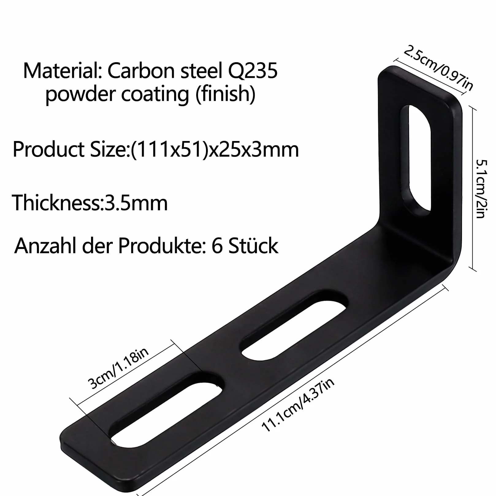 3 długie rowki regulowany kąt wspornik kątowy 6 sztuk w kształcie litery L czarny 90 stopni metalowe złącze kątowe solidne uchwyty do montażu mebli 110x50x24mm / 3.5mm grubości
