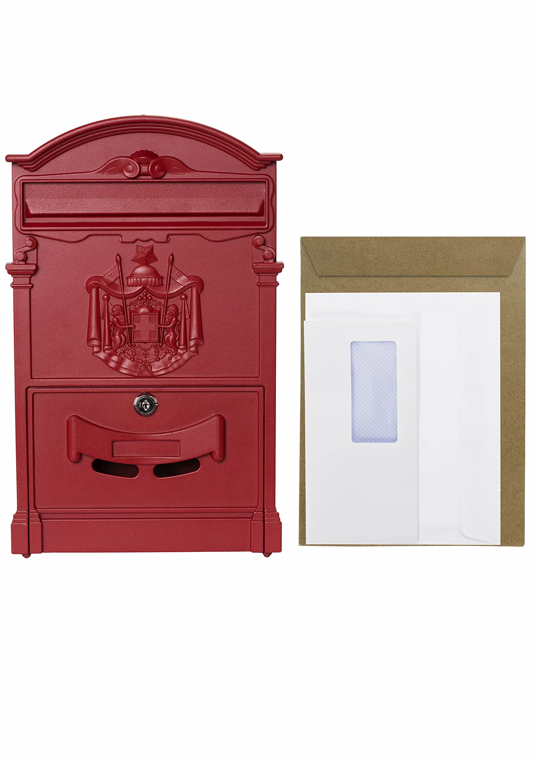 Arregui Residencia D-2151/V indywidualna skrzynka na listy z Aliminium w klasycznym stylu, rozmiar M (DIN A4), czerwona, 42 x 26 x 9 cm