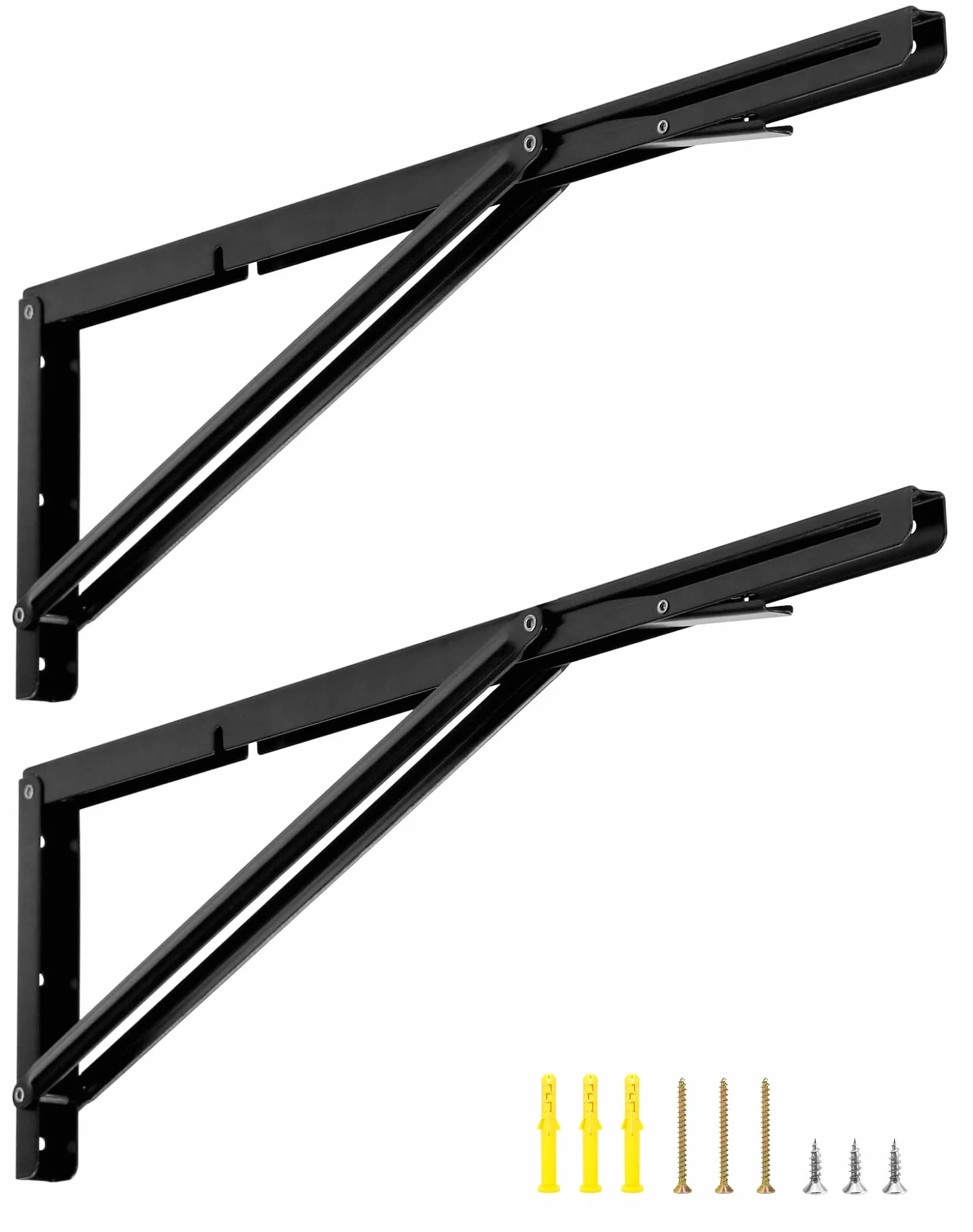 QWORK® 2 sztuki 600mm metalowy wytrzymały składany wspornik, oszczędzający miejsce składany wspornik do stołu warsztatowego dla majsterkowiczów, nośność 150kg