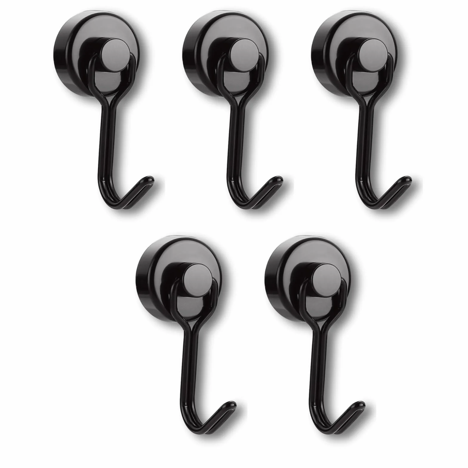 Ronoza 5 sztuk haczyków magnetycznych, bardzo mocne, magnesy neodymowe, 16 mm, magnetyczne haczyki, maks. nośność 15 kg, nadają się do grilla, kuchni, gadżetów, szafek, biura, lodówki (czarne)