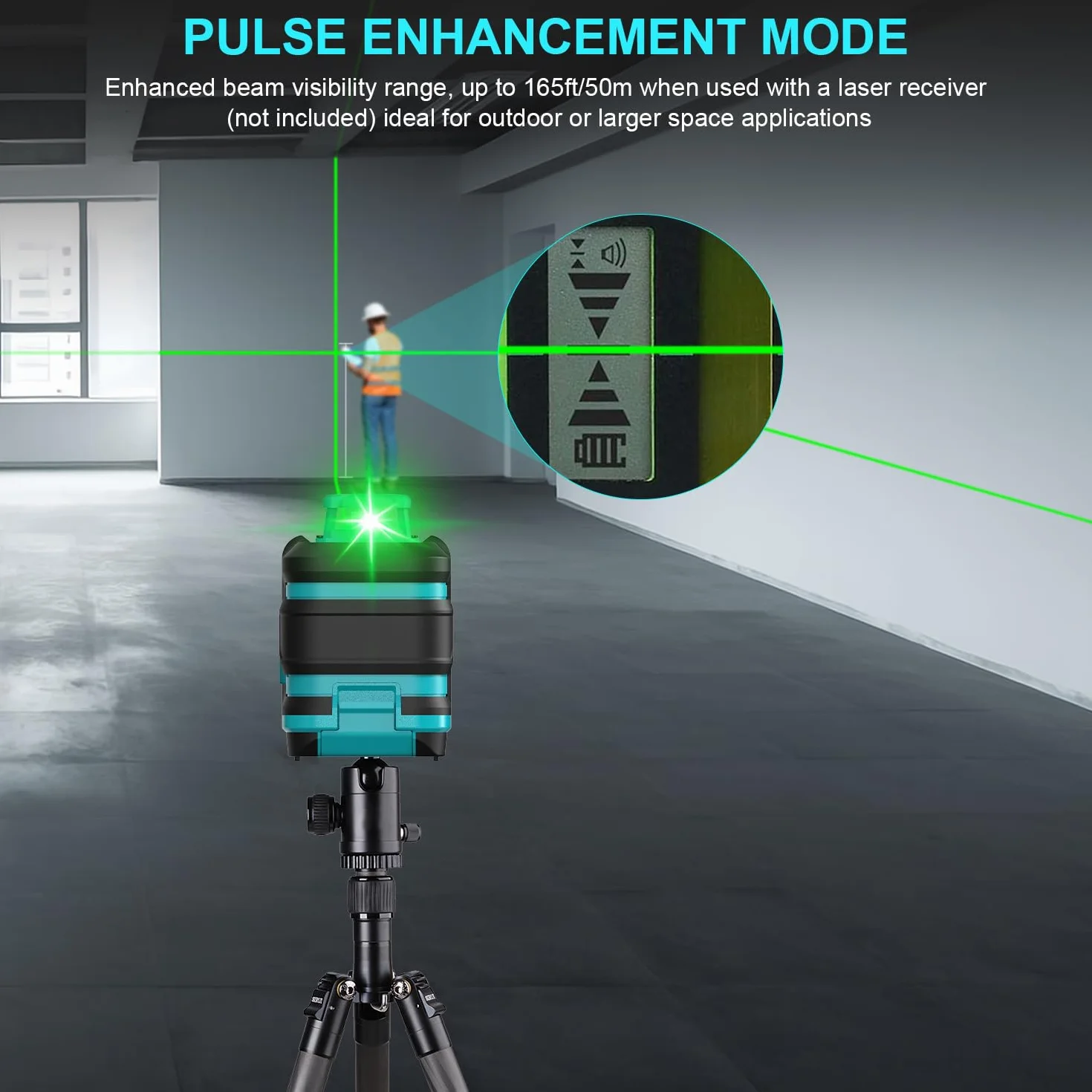 Poziomica laserowa, Kiprim LV8D Cross Line Green o zwiększonej widoczności, 5 linii laserowych, regulowana jasność, tryb ręczny/autonomiczny/impulsowy, baterie i torba transportowa w zestawie