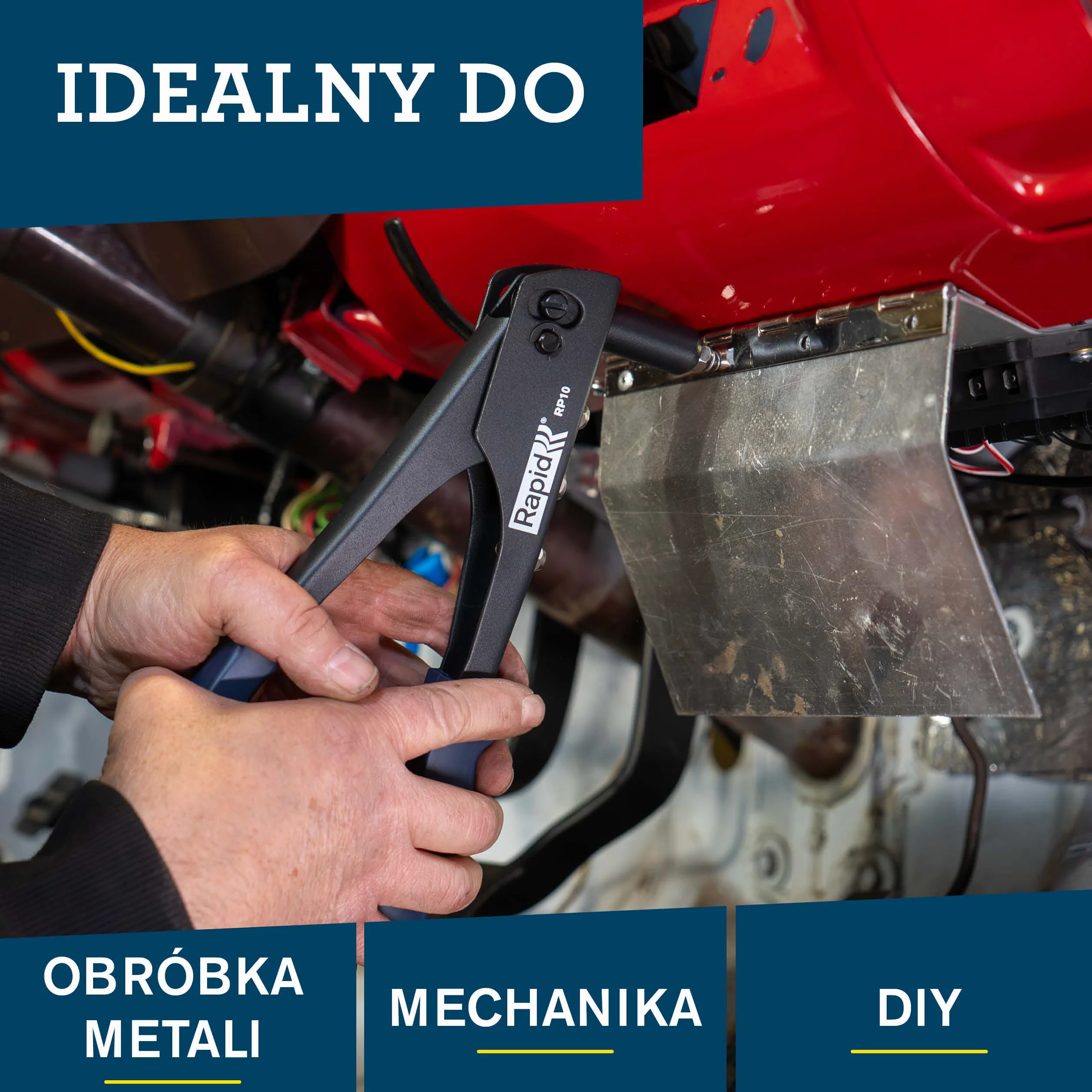 Zestaw nitownicy ręcznej Rapid RP10 ze 100 nitami aluminiowymi, zintegrowanym kluczem i miękkim uchwytem do nitów zrywalnych 3.2, 4.0, 4.8mm (5001718)