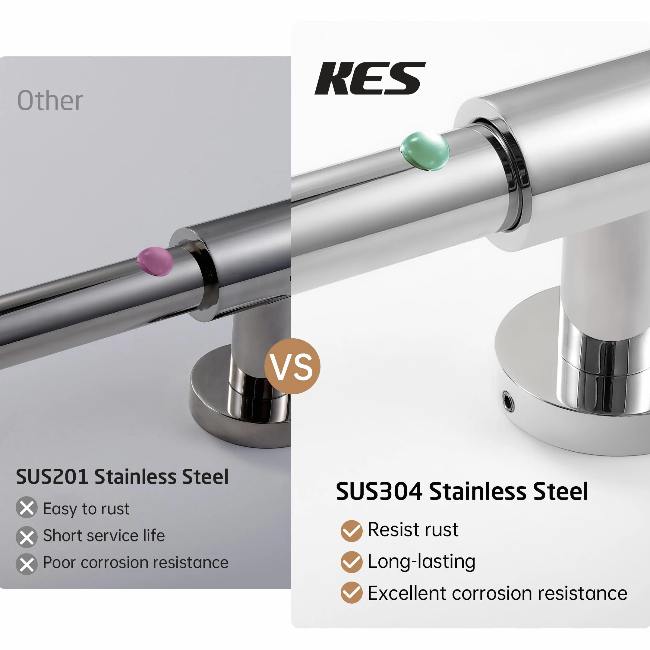 KES Drążek Prysznicowy Ze Stali Nierdzewnej Samoprzylepny 100 CM F209S100DG-PS