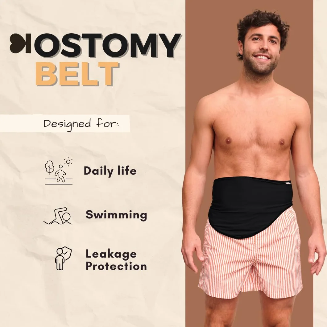 Pas stomijny dla mężczyzn z osłoną i pokrowcem, pasek do ileostomii, opaska na brzuch (M)
