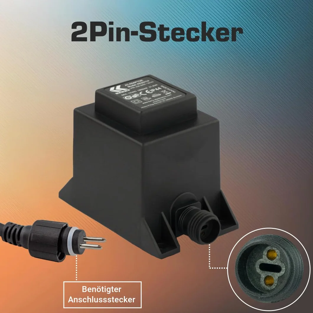 KERRY transformator 12 V 21,6 VA AC/AC, do użytku na zewnątrz, IP44, np. do oświetlenia LED i pomp, długość 1,5 m