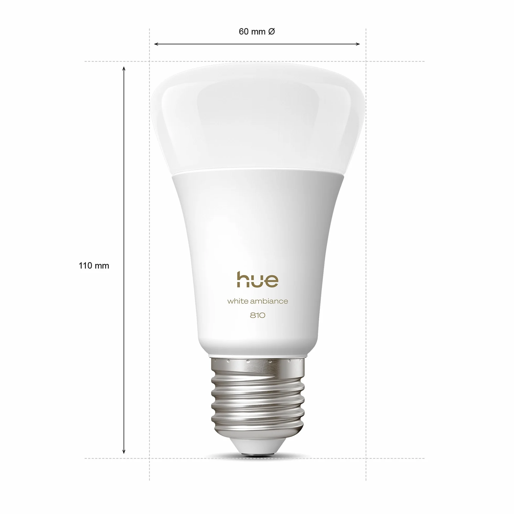 Żarówka Philips Hue Smart LED A60, White Ambiance, trzonek E27, 6 W, pełne spektrum światła 1000K–20000K, 810 lumenów, przyciemnianie, działa z Alexa, Google Assistant i Apple Home, op. 2 szt.