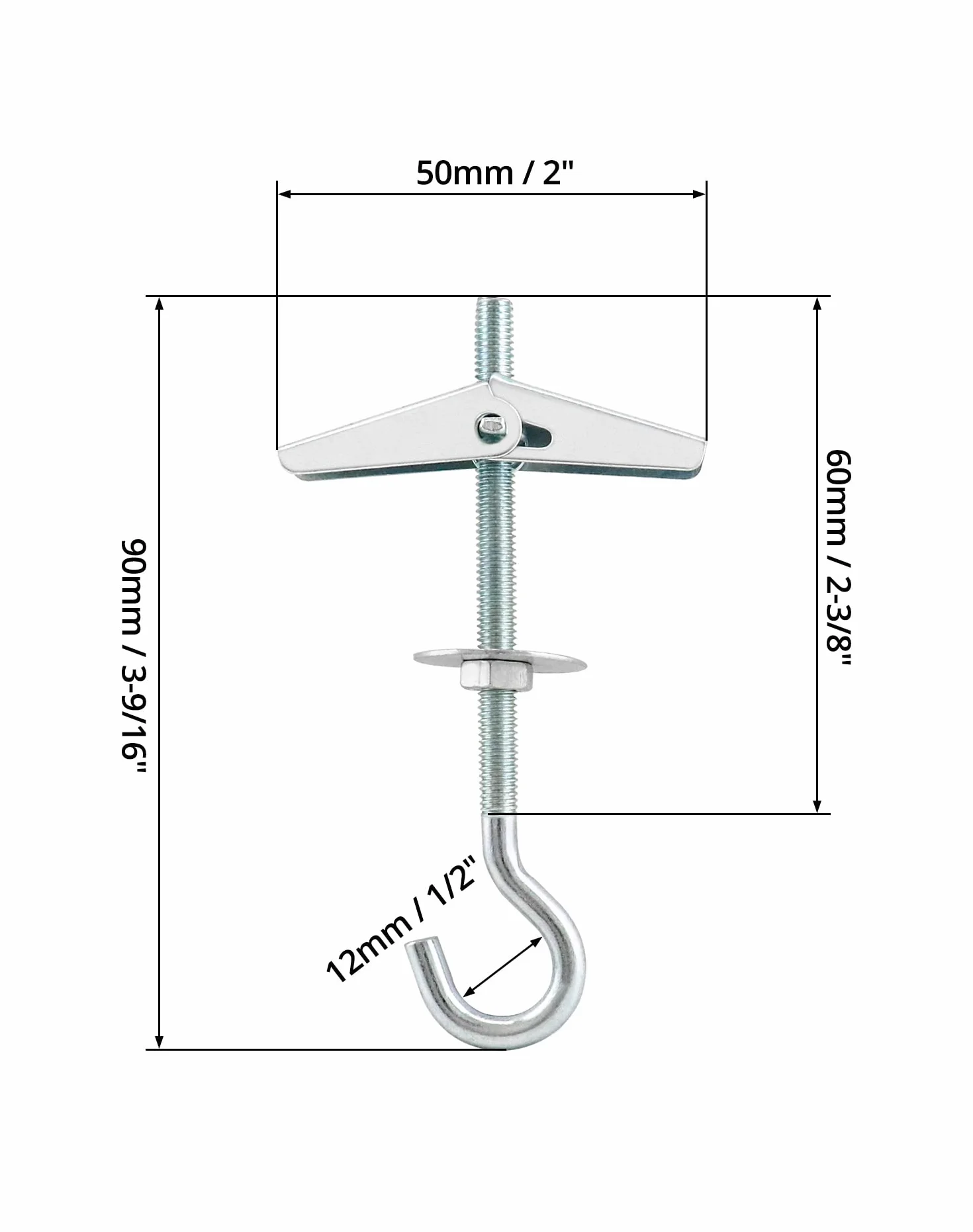 QWORK 12 szt Śruby sprężynowe M5 x 90mm, kotwy hakowe ze stali węglowej, do wiszących roślin, śruby rozporowe do sufitów z płyt gipsowo-kartonowych
