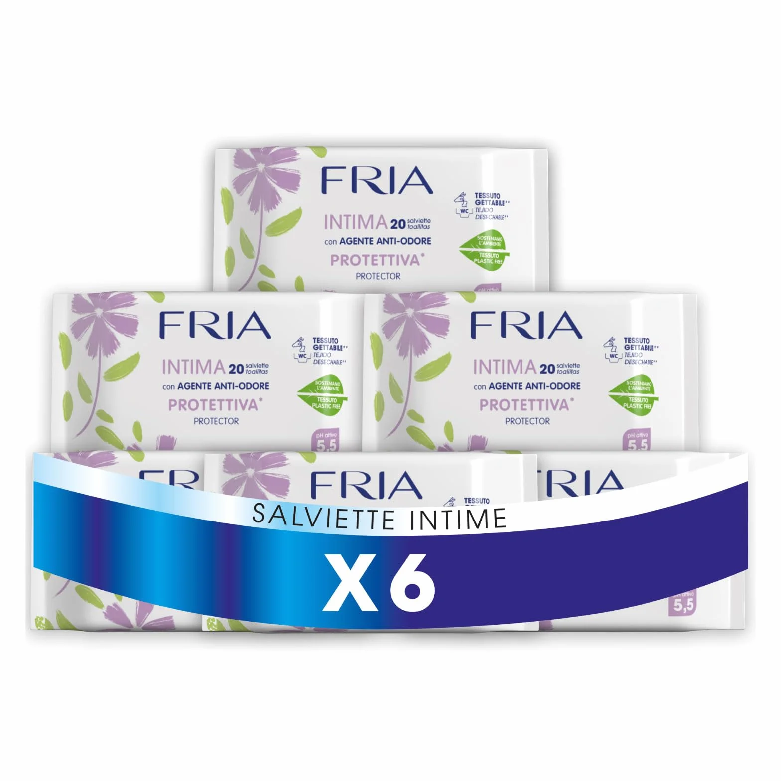 Fria Chusteczki ochronne do higieny intymnej z środkiem przeciwzapachowym, testowane ginekologicznie, tkanina do wyrzucania toalety, przetestowana dermatologicznie, ekonomiczne opakowanie 120