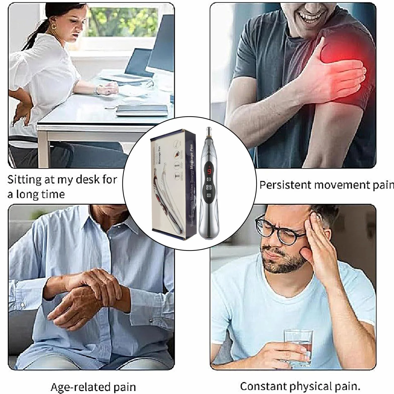 Massage Pen, Meridian Energy Pulse Massage Pen, 203g Portable Rechargeable Electric Stimulator Device with Adjustable Intensity for Muscle Relaxation, Travel, Neck, and Back, 7.09x1.18x1.18Inches