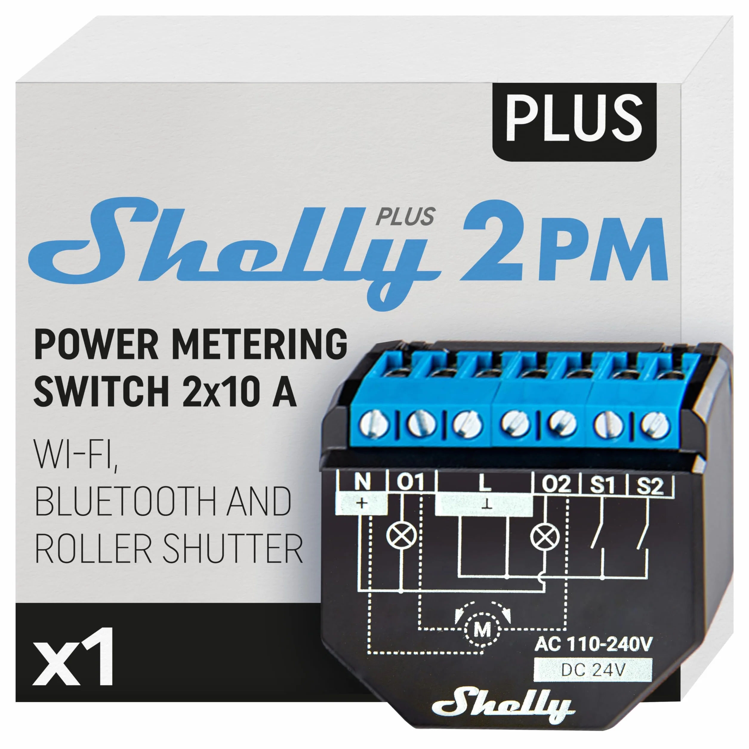 Shelly Plus 2PM - 16A | Inteligentny przełącznik 2-kanałowy WiFi i Bluetooth z pomiarem mocy | Automatyka domowa | Sterowanie roletami | Kompatybilny z Alexa i Google Home | Aplikacja iOS/Android